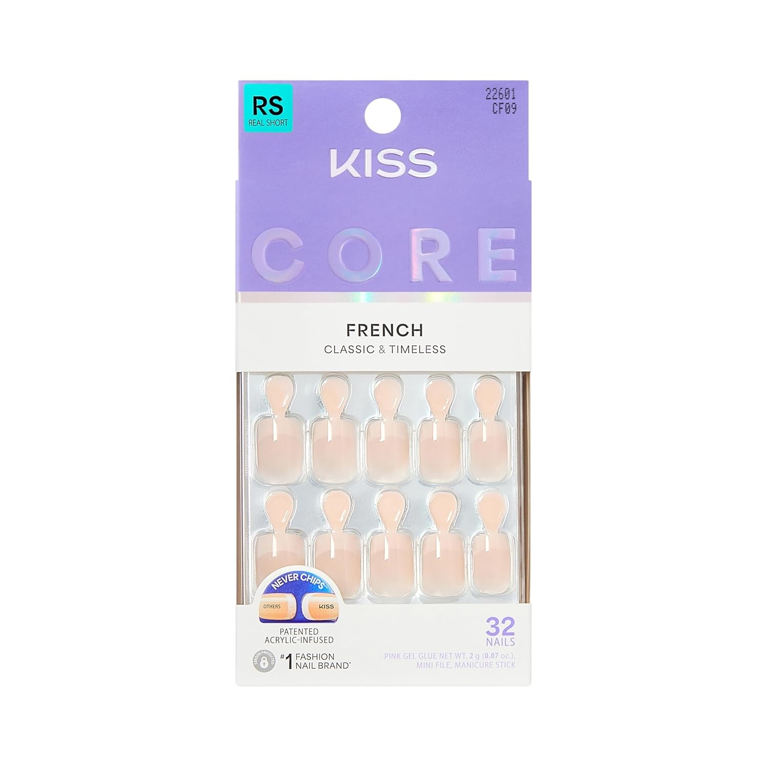 Kiss Core, Press On Nails, Nail glue included, ‘Your Moment’, Pink, Real Short