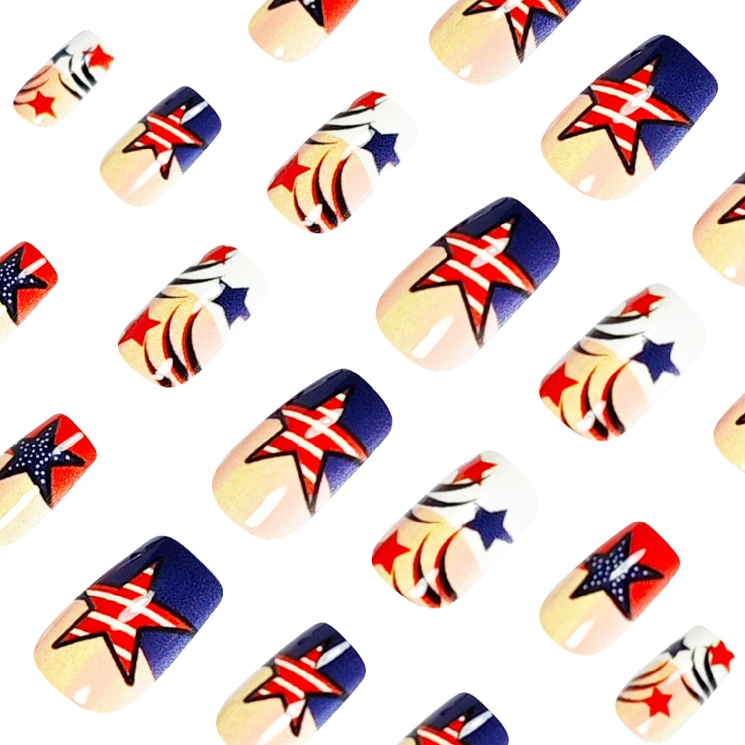 24pcs 4th of July Press on Nails Short Square Blue Red French Tip Fake Nails …