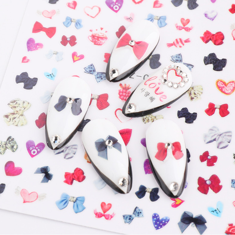 3D Nail Art Stickers Decals Valentine’s Day Colorful Love Rose Bow Pattern NH4