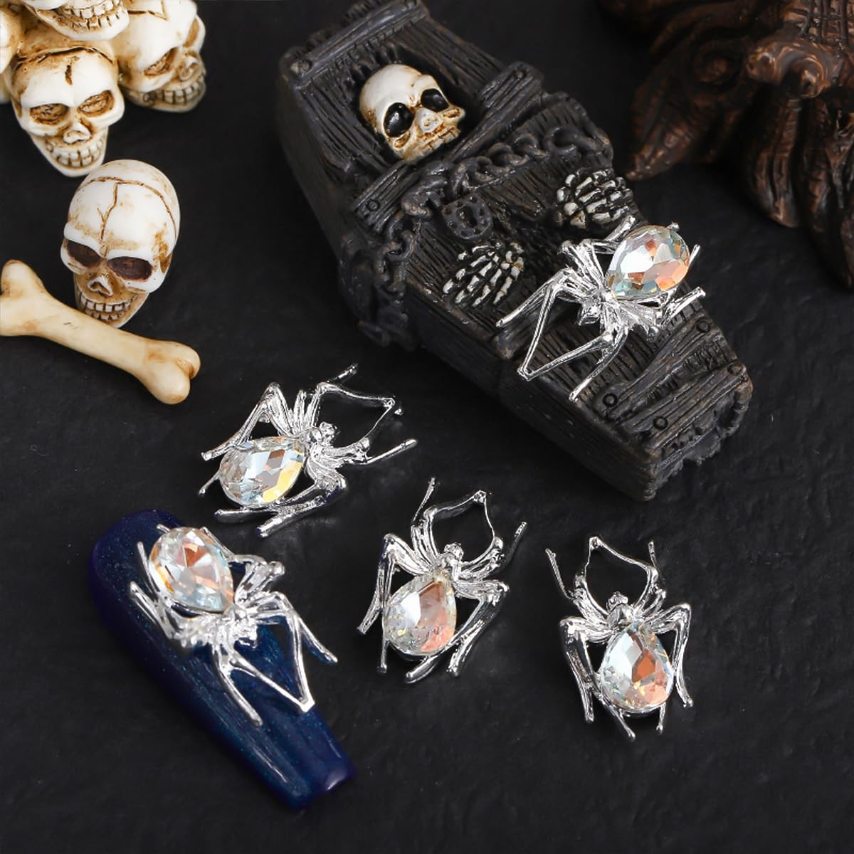 WBRRFJJ Spider Nail Charms Metal Alloy Rhinestone