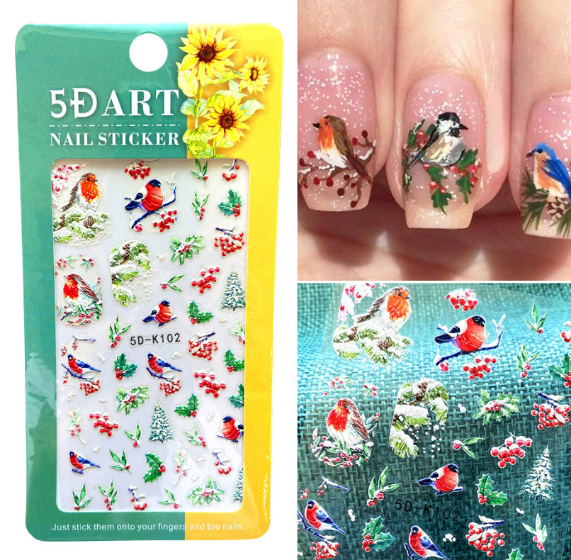 5D Embossed Stereoscopic Christmas Snowflake Nail Art Stickers Self Adhesive NH8
