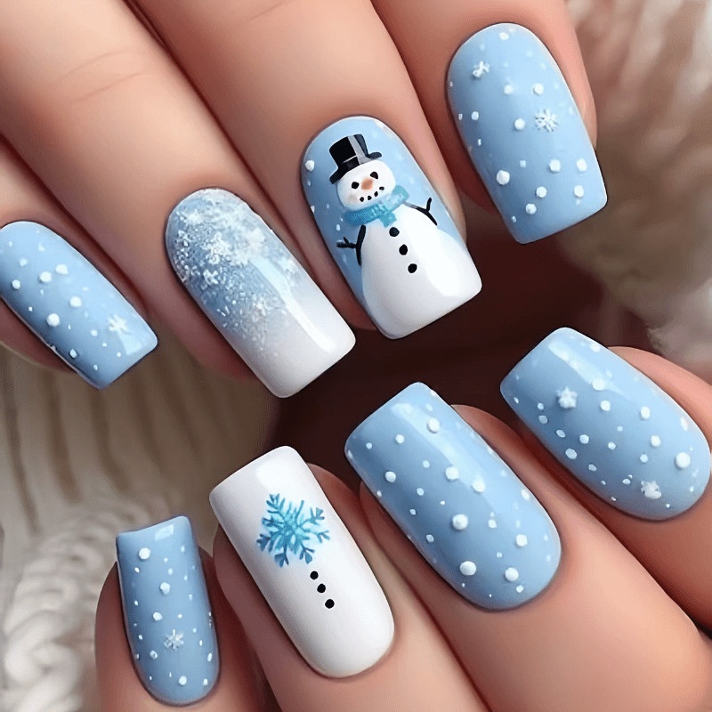 96pcs Christmas Press-on Nails Santa Snowman Snowflake Holiday Party Nails
