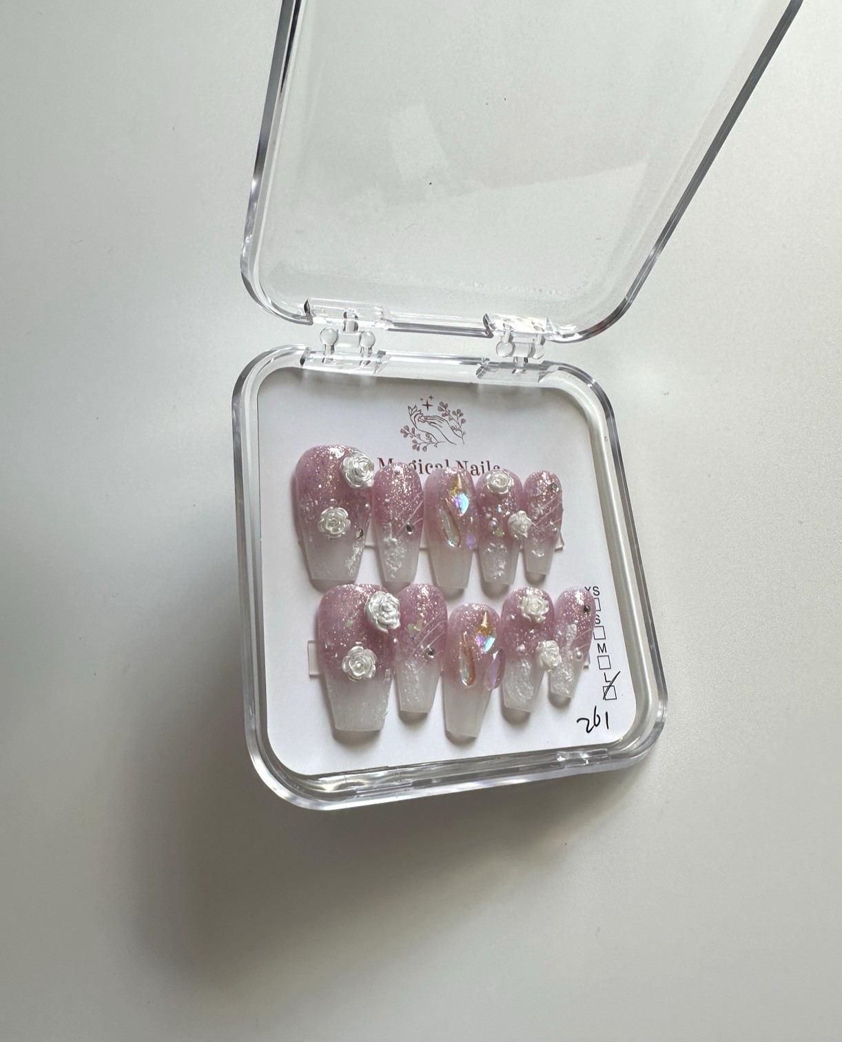 10 Piece 3D Reusable Handmade Press On Nails Elegant Flowers