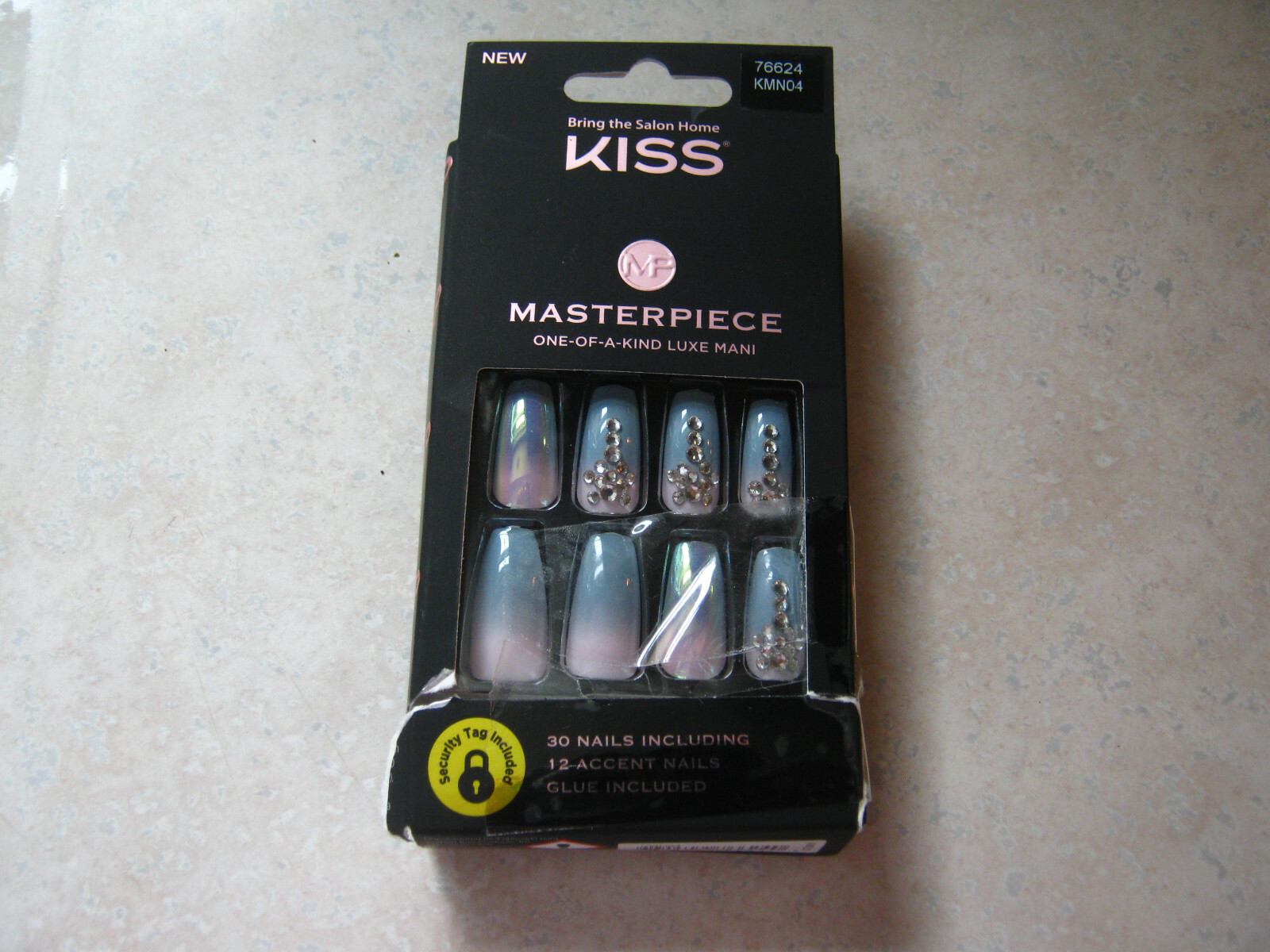 1 KISS MASTERPIECE KMN04 Gray Pink White Crystal Accents LONG LENGTH 76624