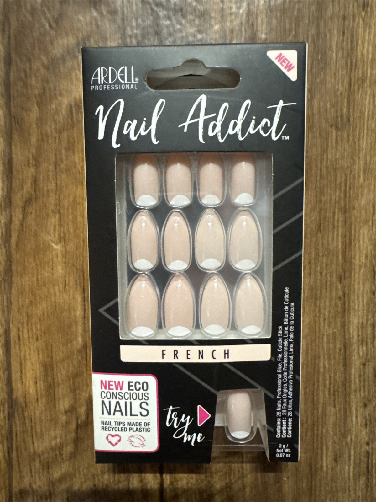 Ardell NAIL ADDICT 28 Nails FRENCH Long Almond French+Glossy Peach Eco Nails