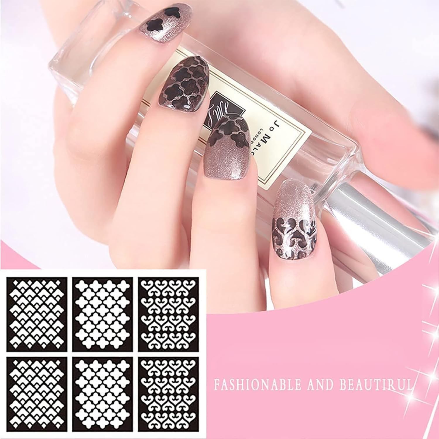 144-Design Airbrush Nail Stencil Set – DIY Nail Art Stickers & Decals for Hom…