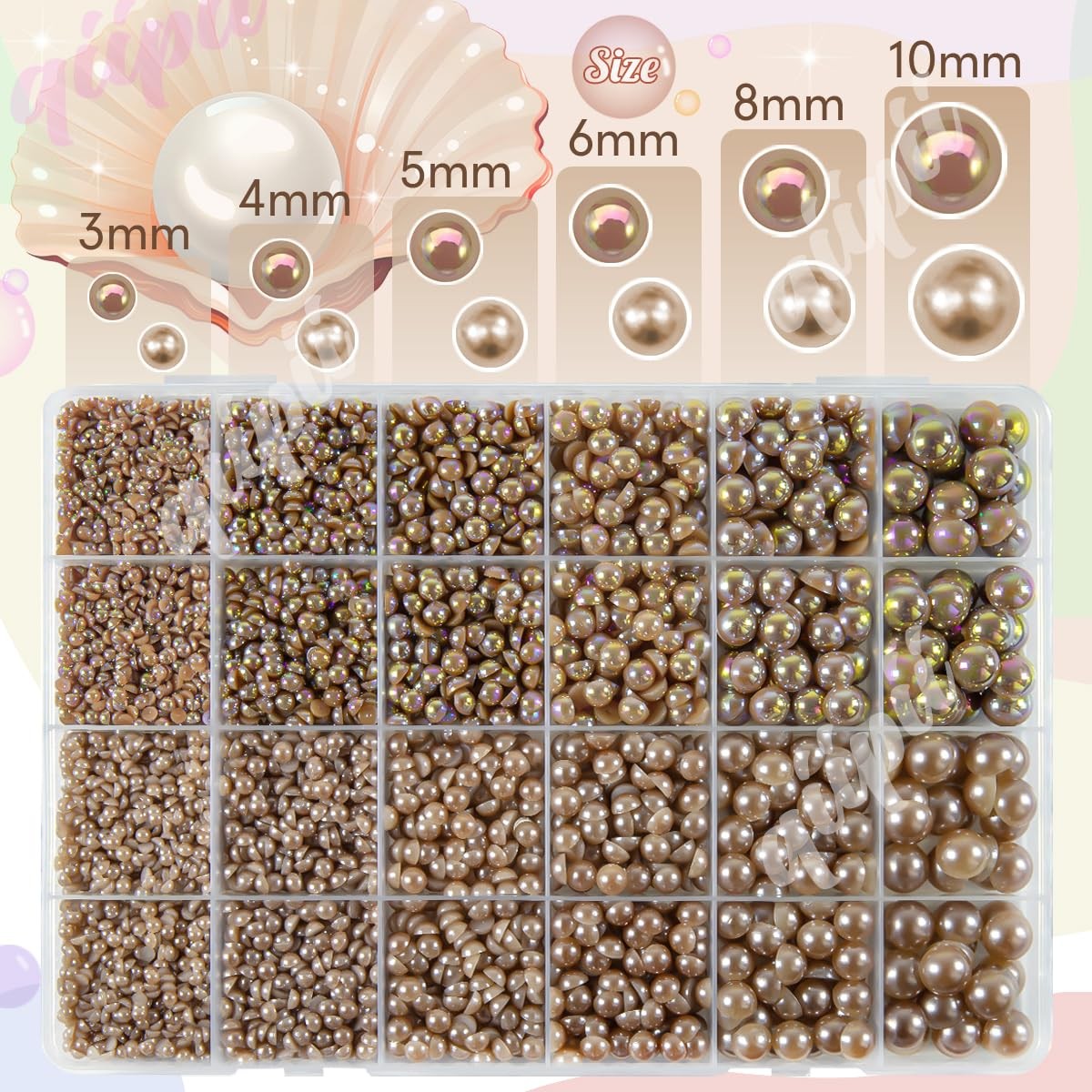 qiipii 2 Styles Solid Brown+ Brown AB Flatback Pearls for Bedazzling Crafting…