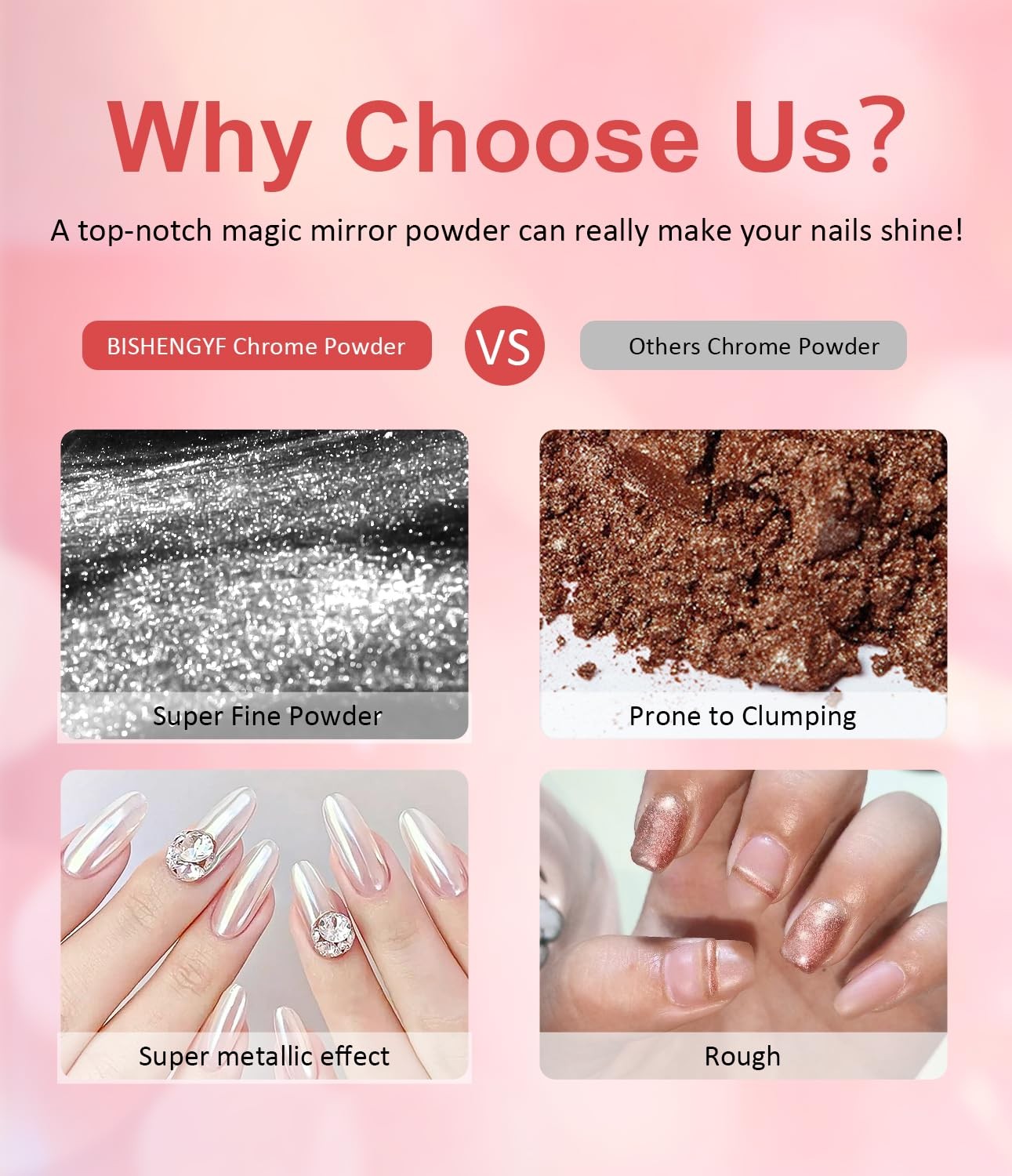 Pearl Chrome Nail Powder BISHENGYF -【Mirror Shinny Effect】 Magic Mirror Silve…