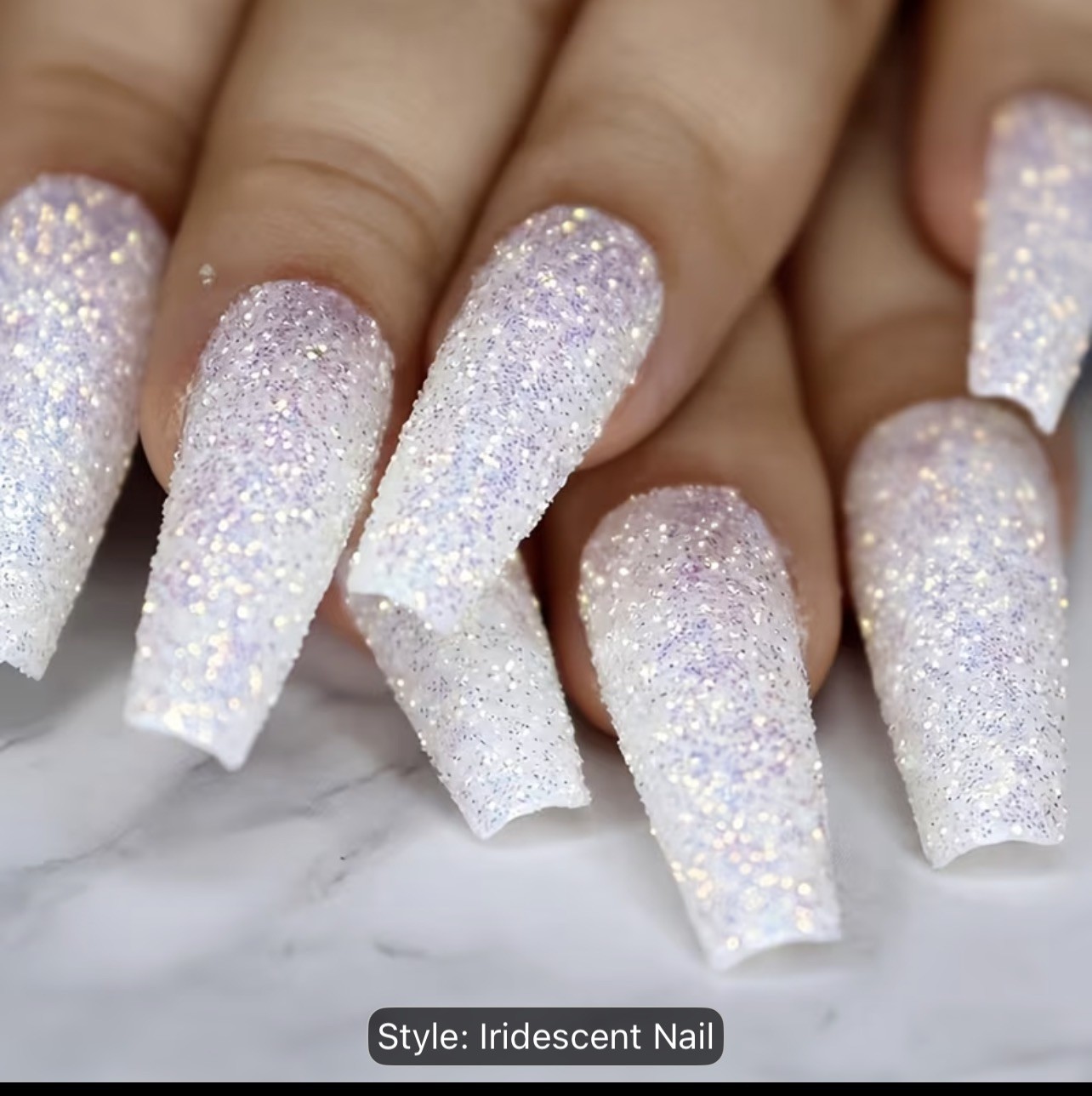 Sparkly 24pcs White Long Coffin Fake Press On Acrylic Nails NIB
