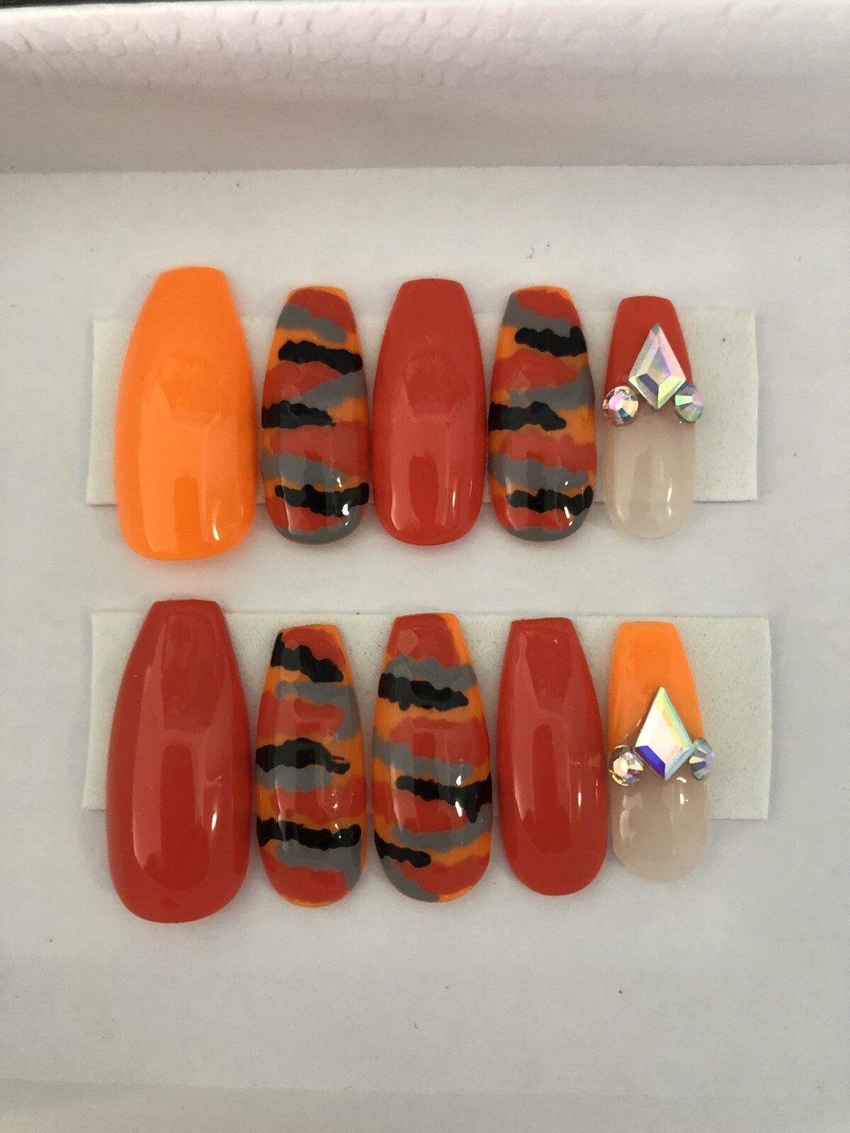 Orange Camo with Bling Press on Nails