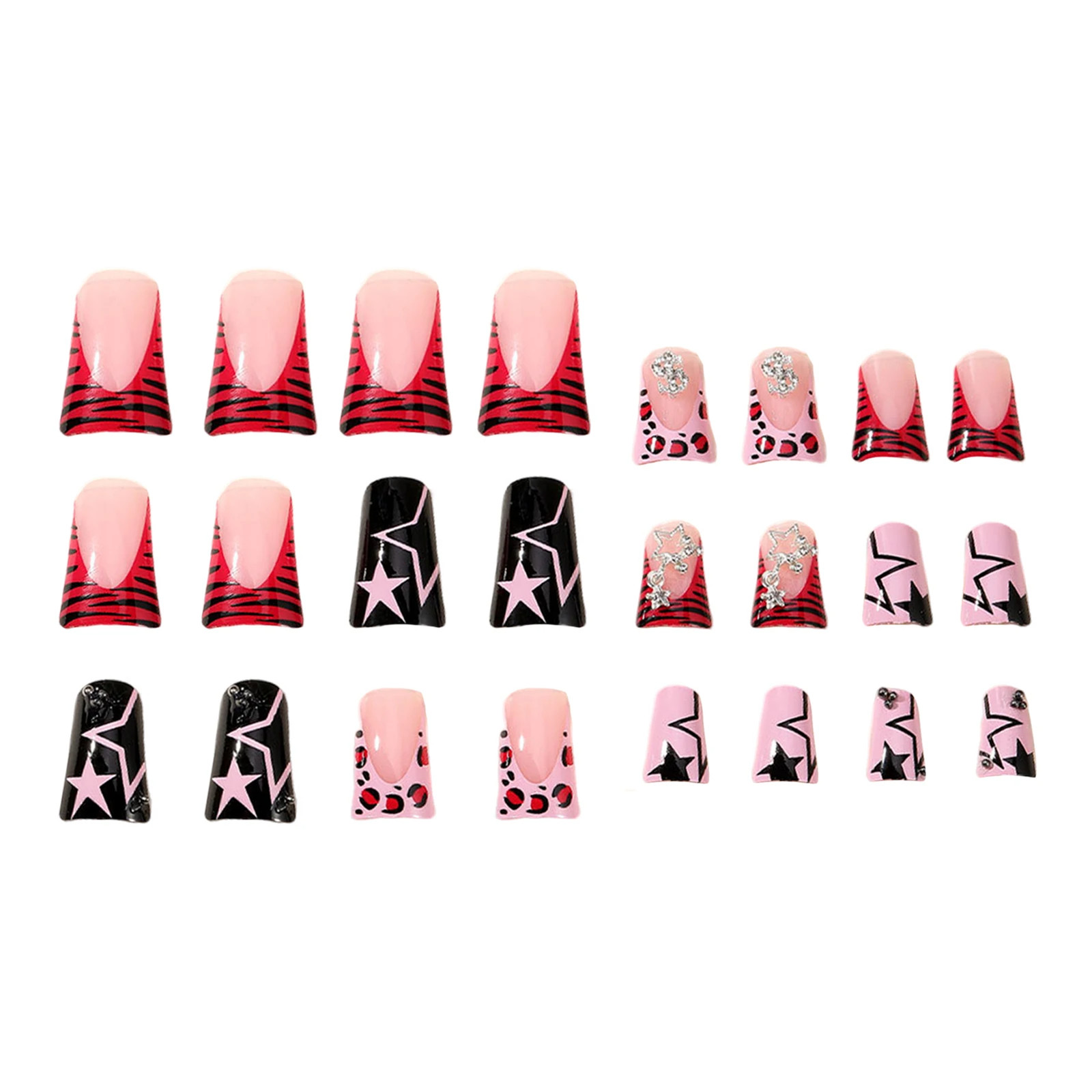 Pink Leopard Duckbill Press On Nails Sweet French Full Cover False Nails