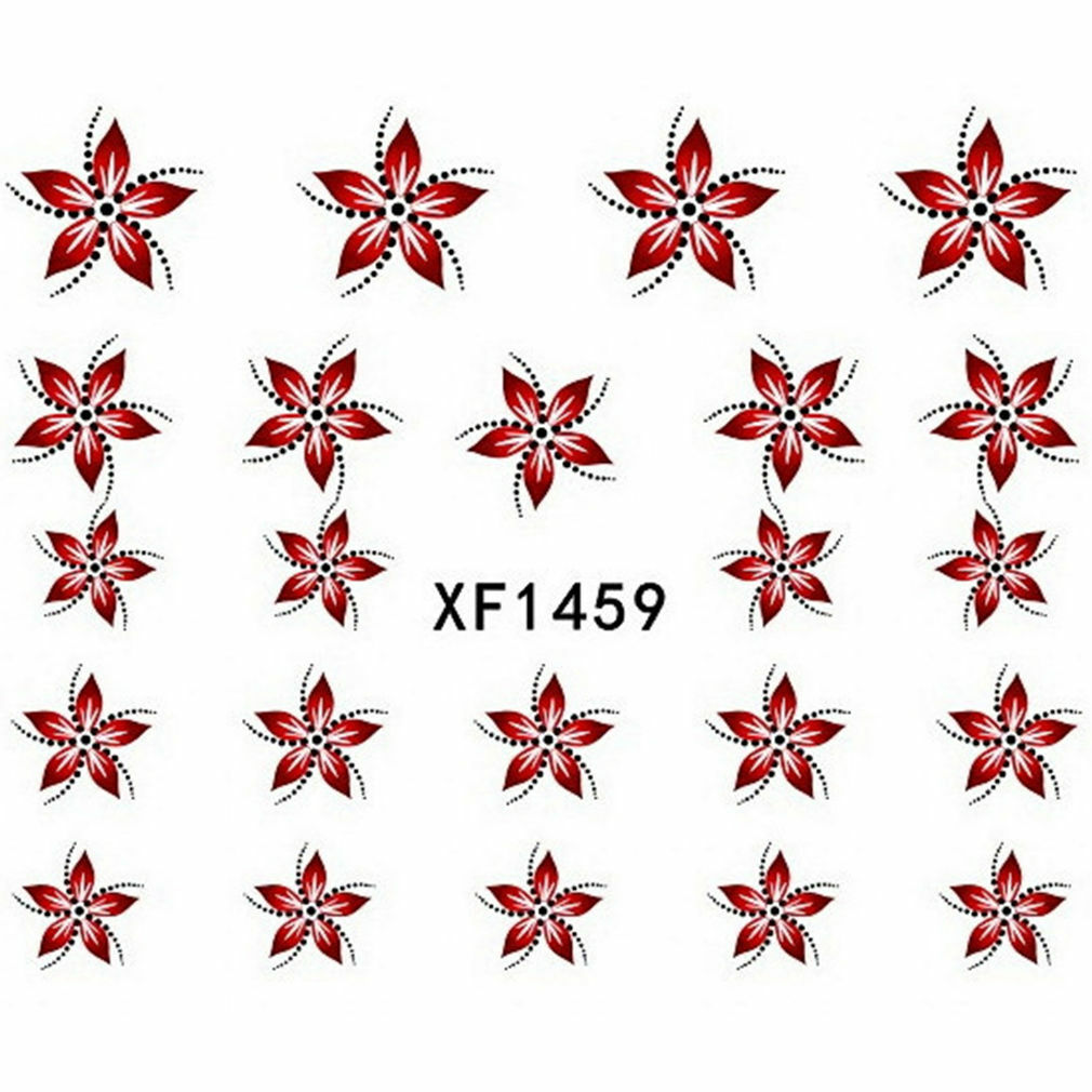 Nail Art Water Transfer Sticker Decal Stickers Pretty Flowers Red Black XF1459