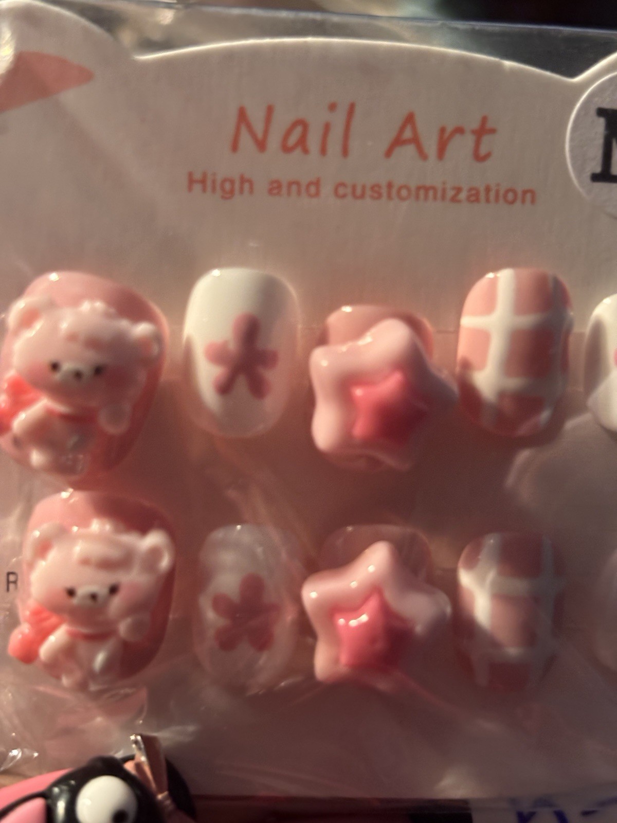 8 Multicolor 3D Cartoon Hello kitty Full Cover Pre-Designed Nail Art Set-medium
