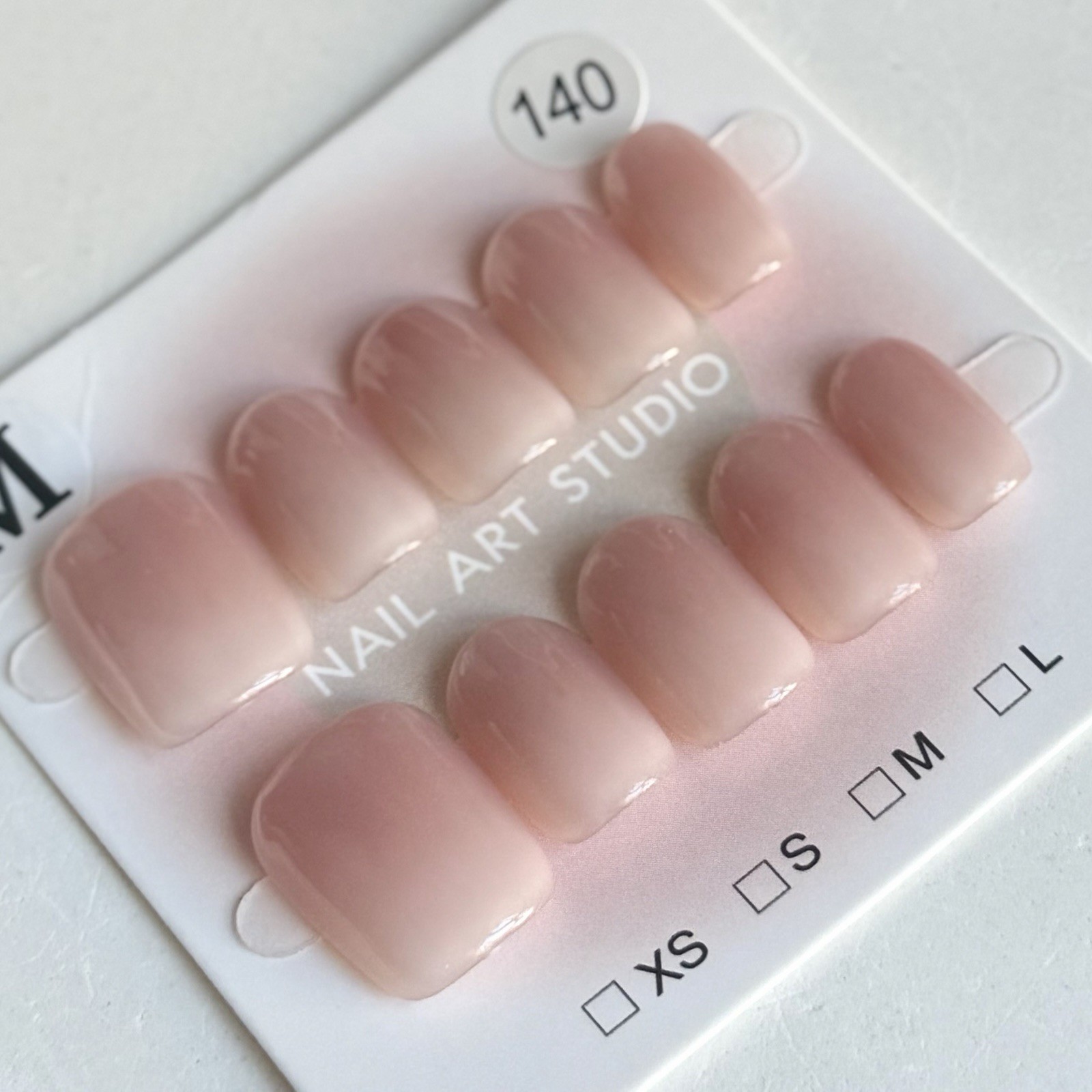Handmade Pink White Ombre Press-On Nails Short Square Size M Reusable Fake Nails