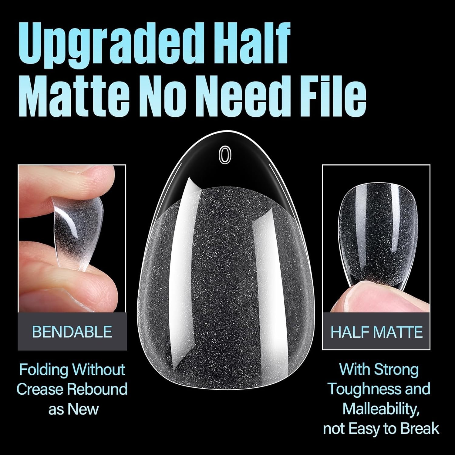 240Pcs Short Almond Half Matte Acrylic Nail Tips – Perfect for DIY Nail Art