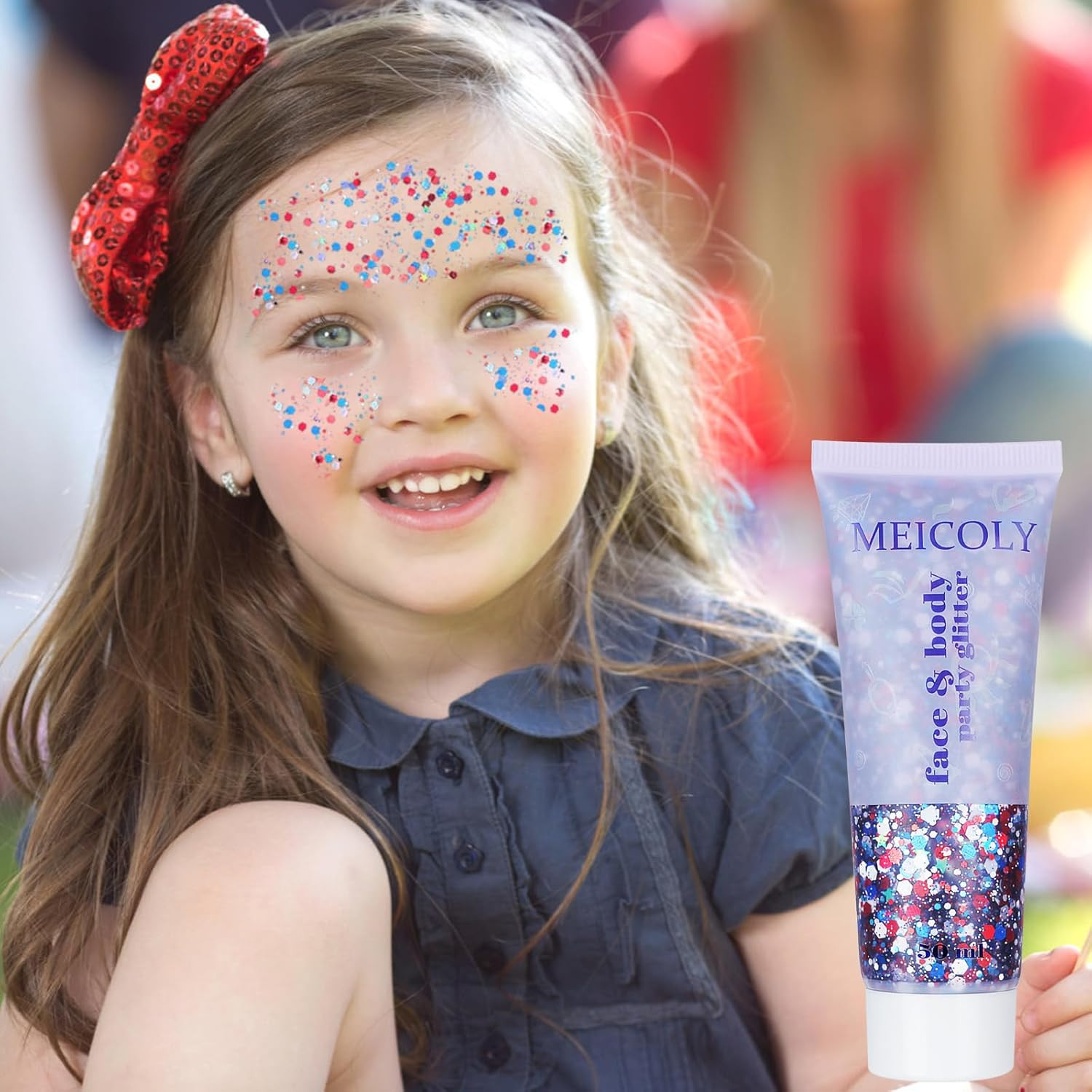Red White and Blue Face Glitter,4Th of July Patriotic Accessories,Star Hair Glit