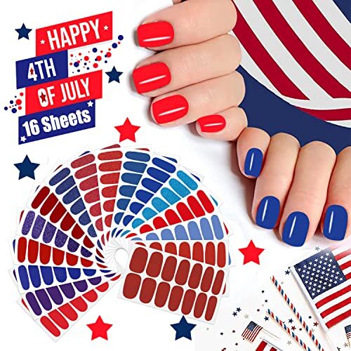 224 Pieces 16 Sheets 4th of July Nail Independence Day Nail Polish Strips-03
