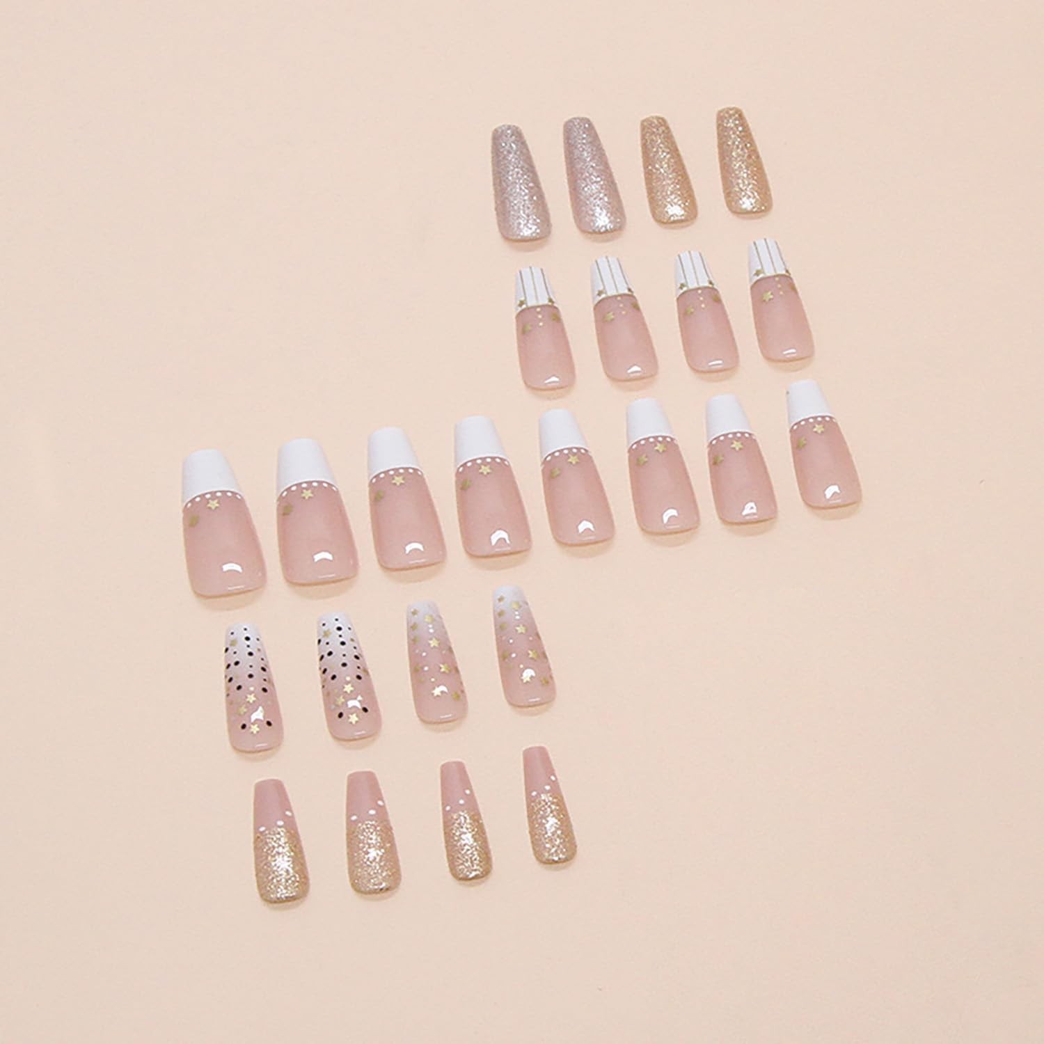 Press on Nails Medium Square Shaped French Tips Acrylic Glossy Full Cover Squ…