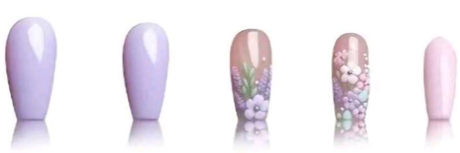 Press-On Nails Summer of Love Lavender Pink Clear Floral Coffin Long Shiny