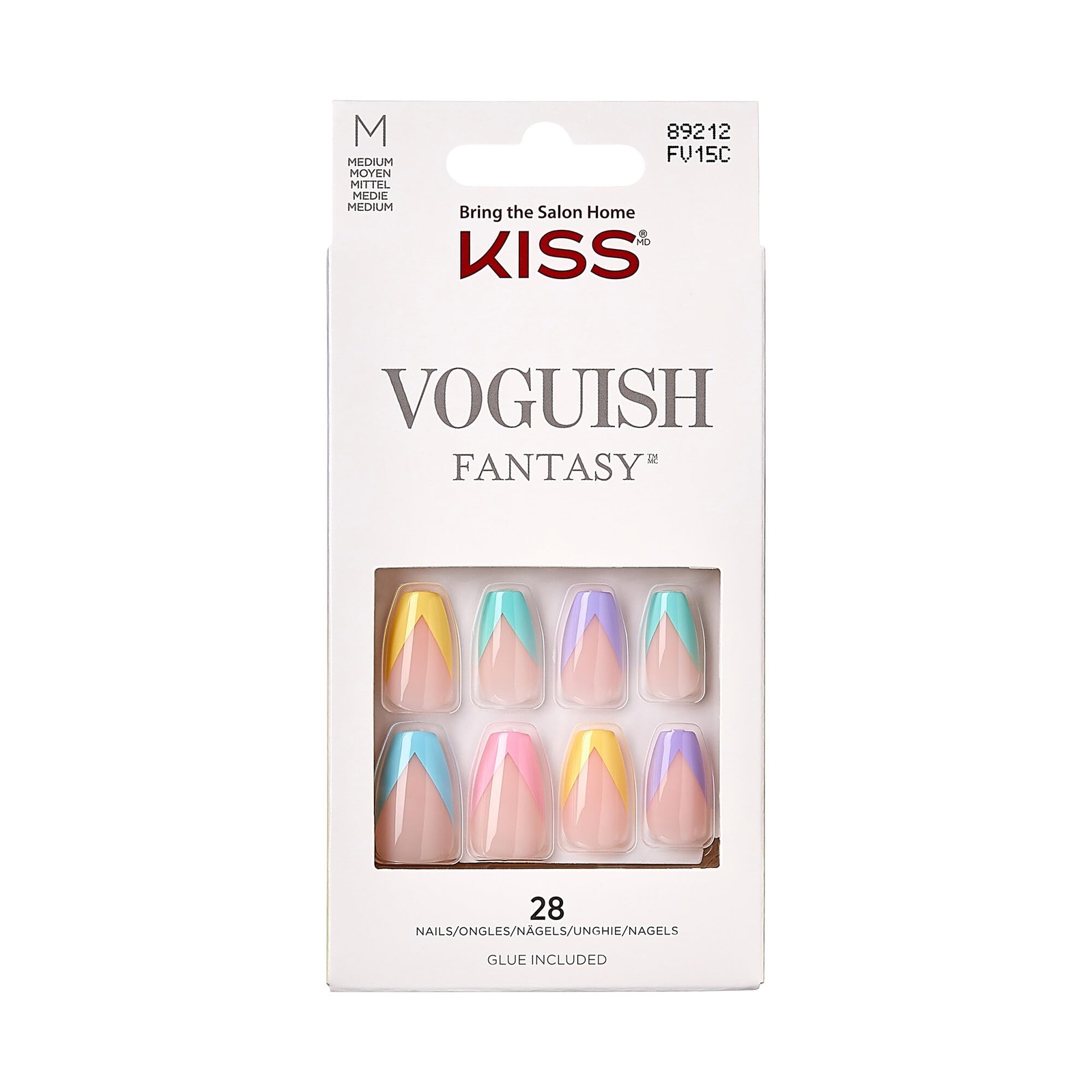 Voguish Press On Nails 28 Coffin Tips Glue File Stick Set Multicolor Candies NEW
