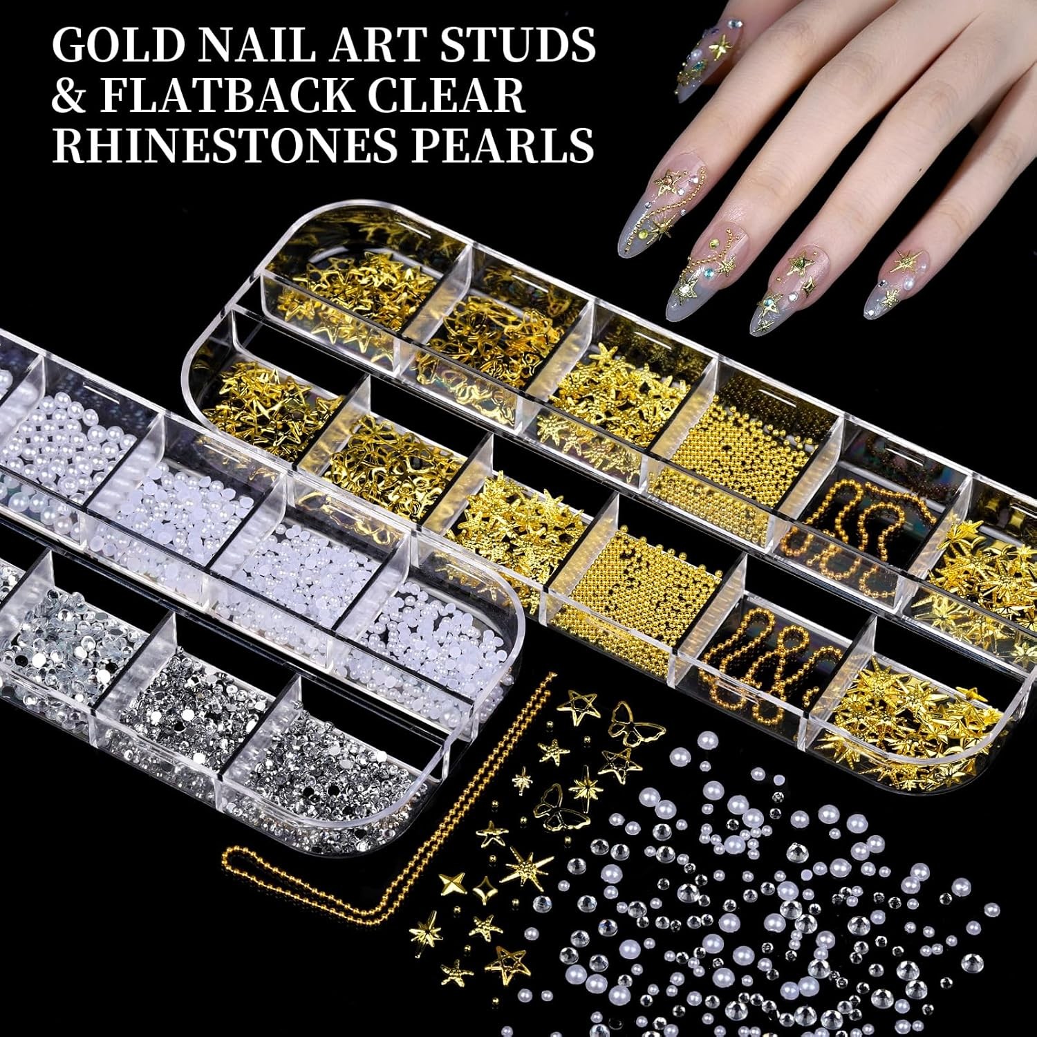 8-Box Nail Charms Set, 3D Flowers, Fruit Gems, Pearls & Rhinestones DIY Kit