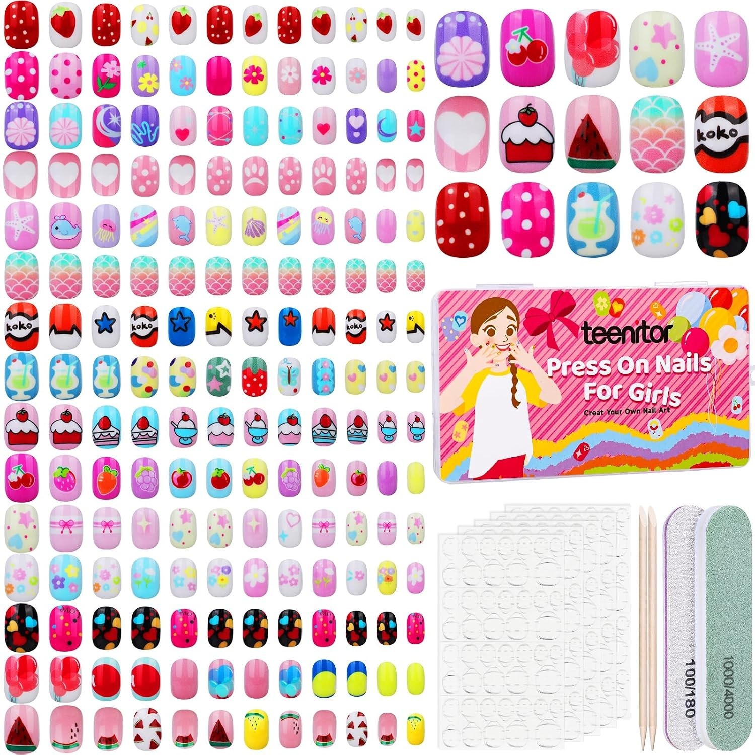 360 Pcs Kids Press On Nails, 15 Styles 12 Sizes Press On Nails for Kids Girls…
