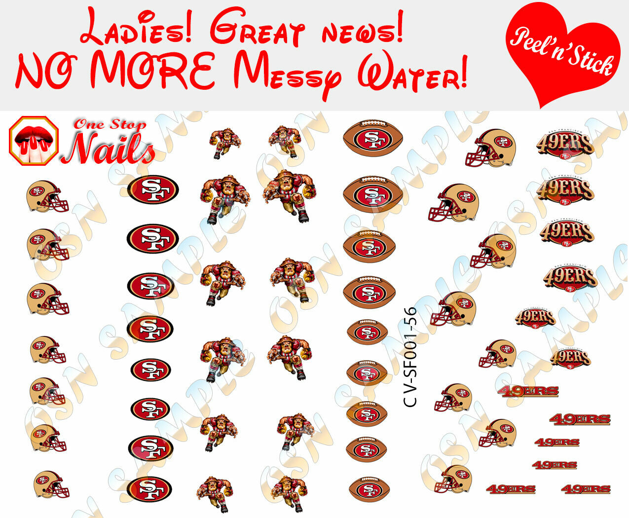 San Francisco 49ers Clear Vinyl PEEL&STICK nail decals/stickers – set of 56 (V1)