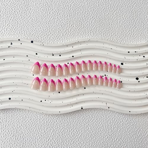 Almond Hot Pink Tip Press On Nails – 30 Pcs – Short Almond Hot Pink
