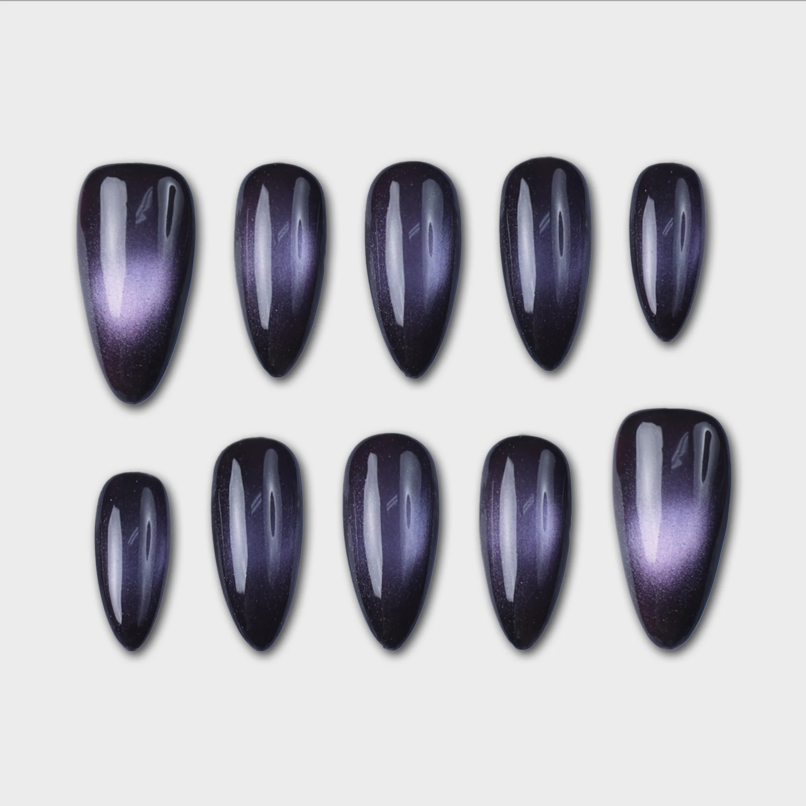 SIYOU Nightshade Medium Almond Purple Black Cat Eye Press-On Nails 10pc