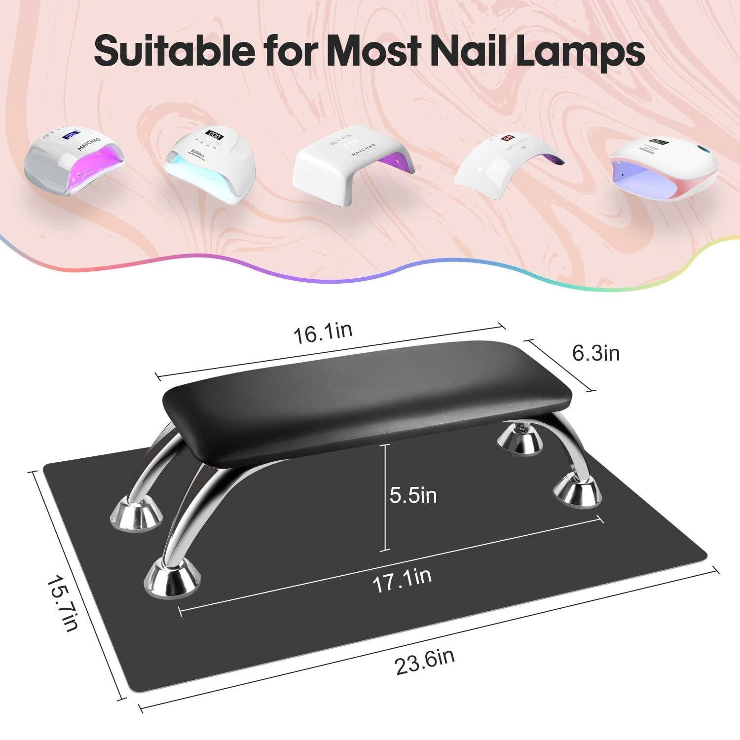 Arm Rest for Nails Tech with Table Mat for Salons and Home Manicures, Soft Micro
