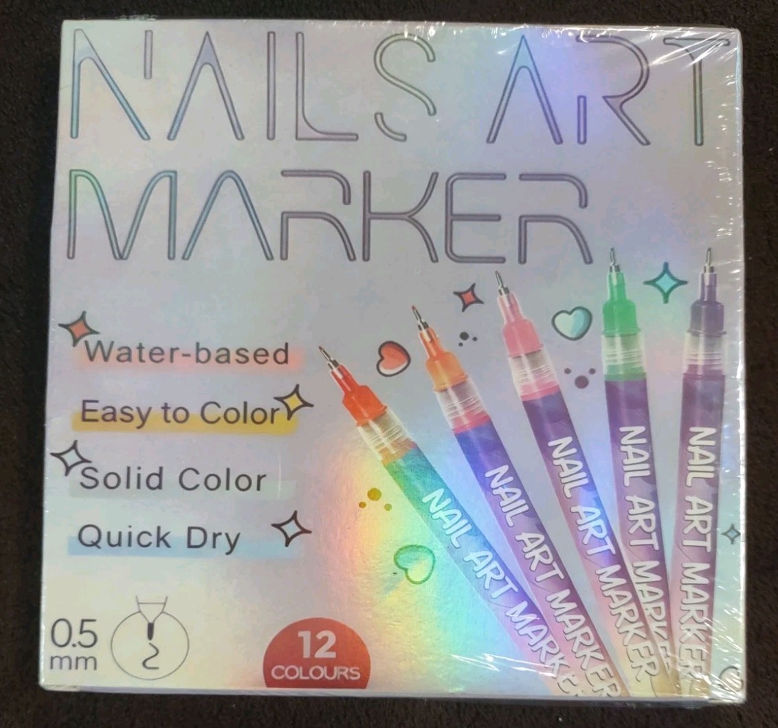 12 Colors Nail Art Markers Set, 3D Pens for Decorating Nails NEW Water Based