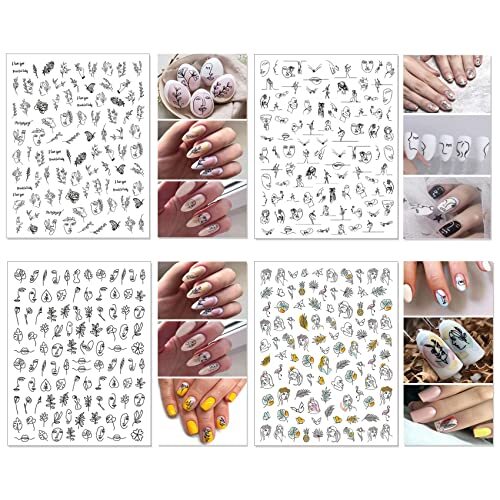 12 Sheets Abstract Nail Art Stickers, Graffiti Graffiti & Minimalist, 12Sheets