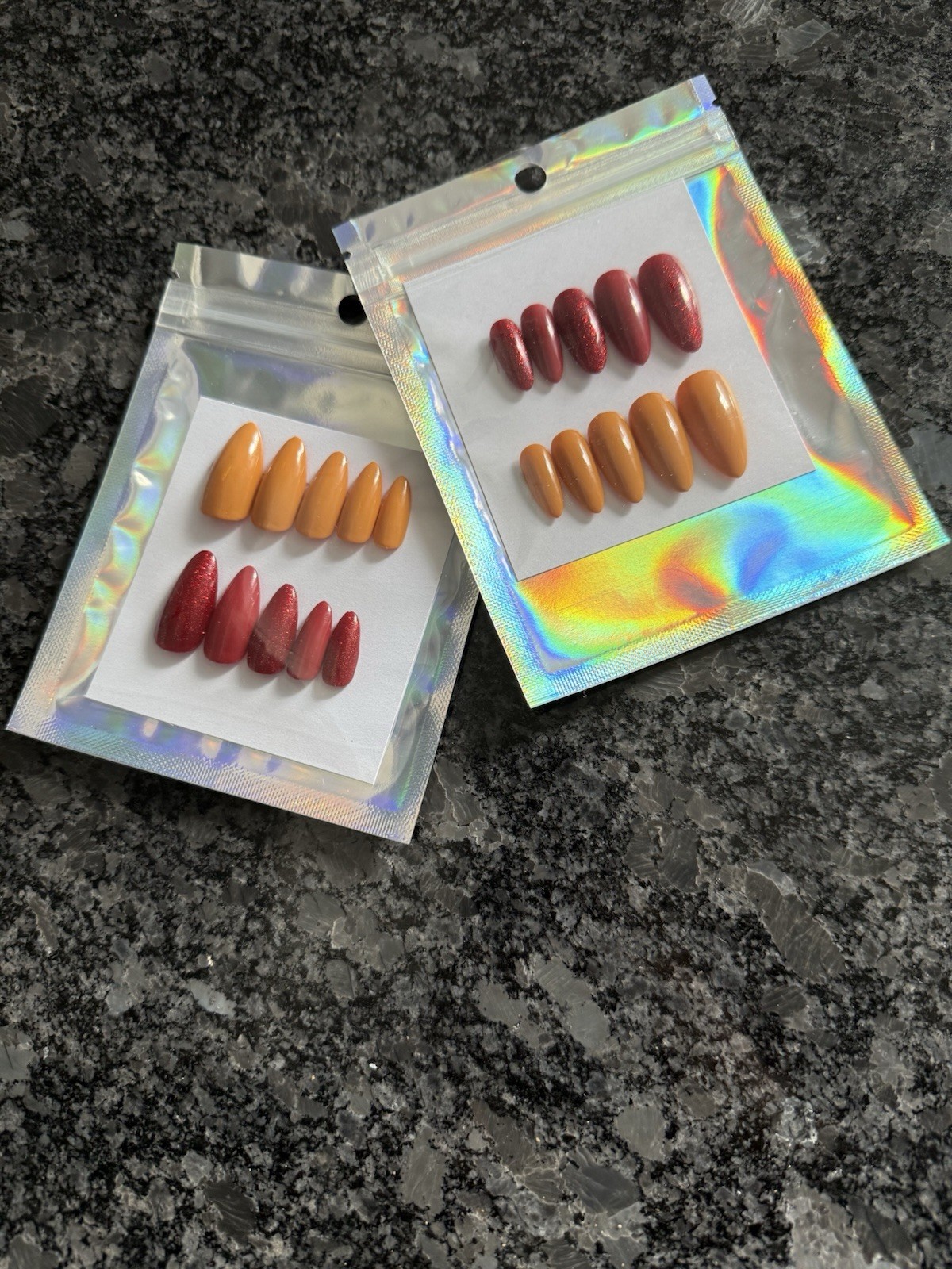 Yellow And Glitter Red Press On Nails Medium Length Almond Shape