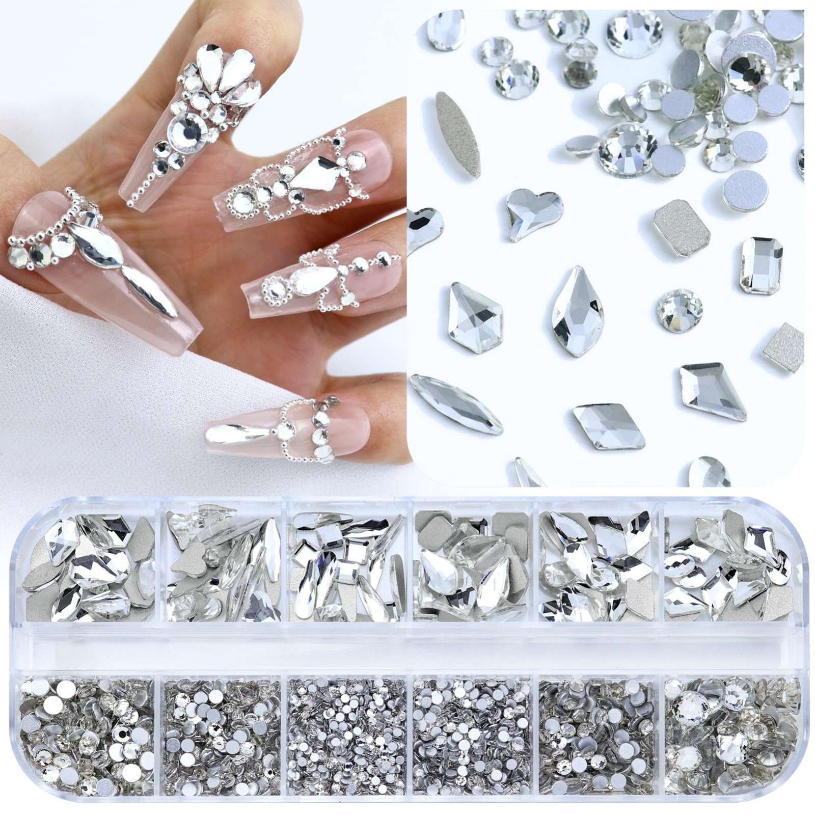 3200PCS Nail Art Rhinestones, Crystal Clear Flatback Rhinestones for Nails, Craf