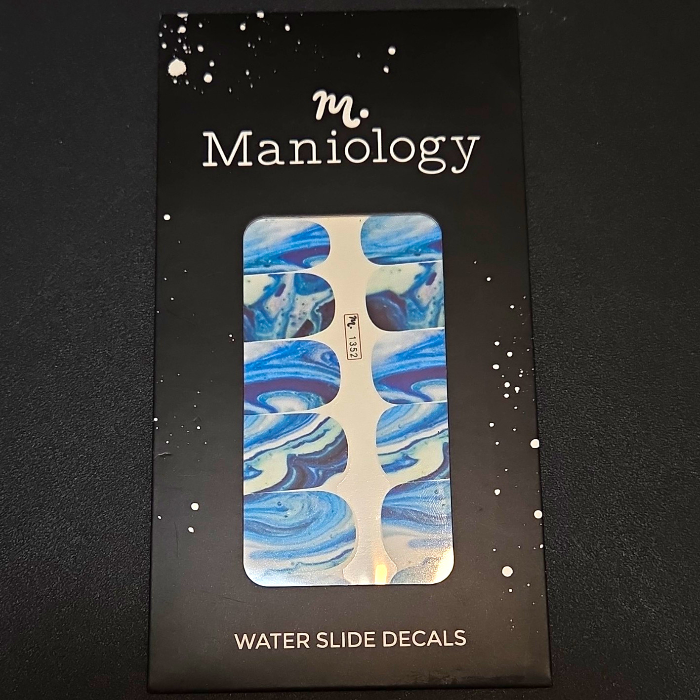 Maniology Water Slide Nail Decals Blue/White Water Marble, New