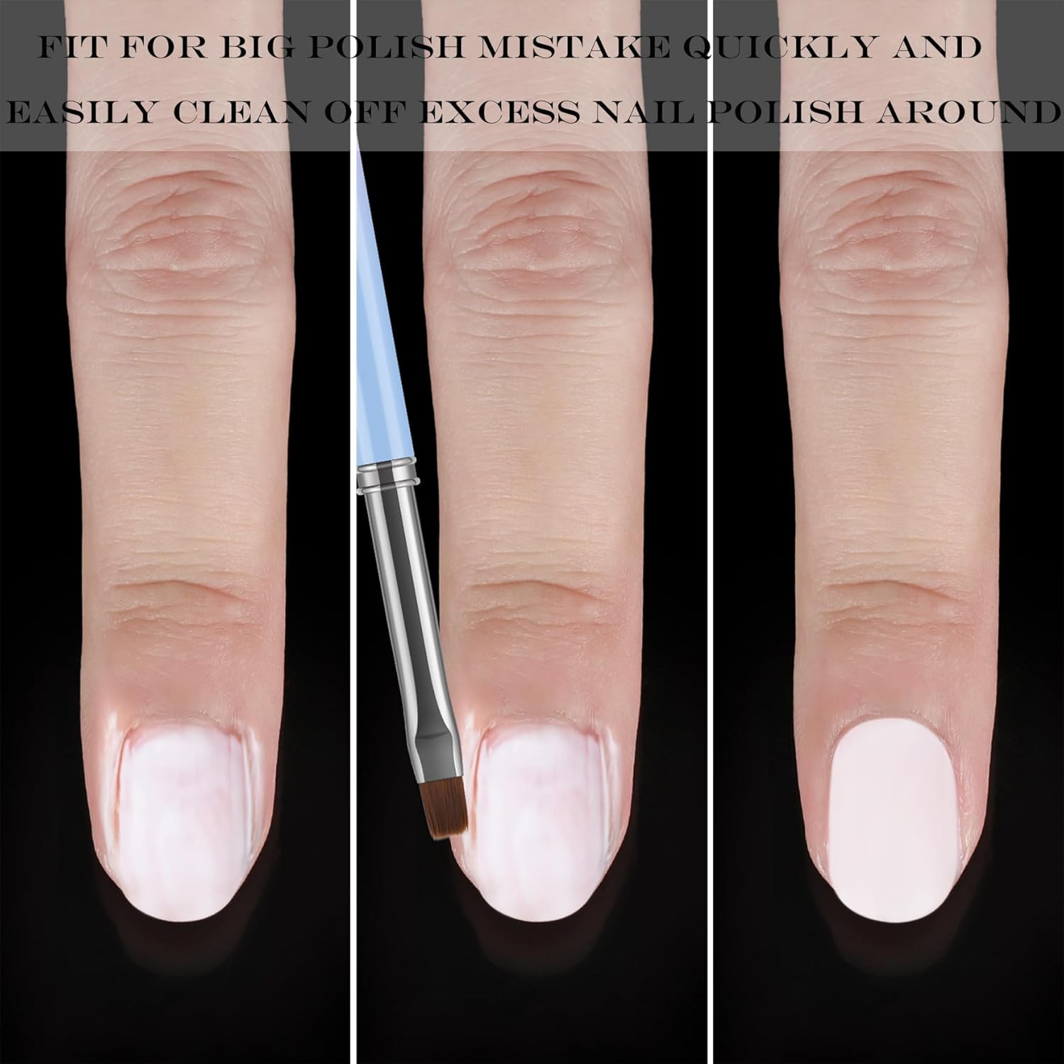 Nail Art Clean up Brushes, 3 Pcs Flat/Oval/Fine Angled Gel Nail Brushes,For Nail