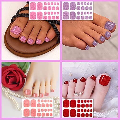 20 Sheets Toe Nail Wraps Glitter Solid Toenail Polish Strips for Women NO 2