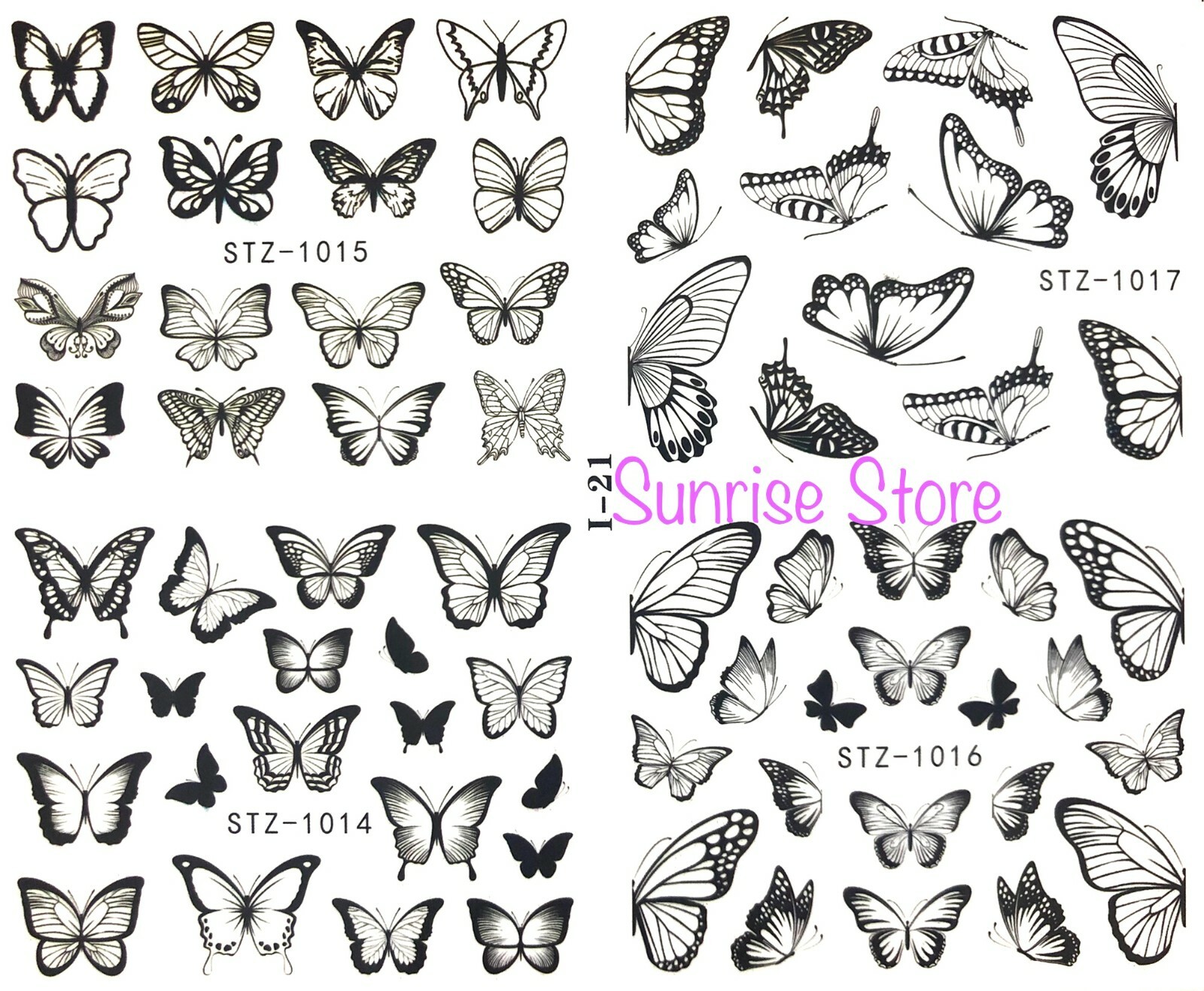 Bundle Sale Nail Art Water Transfer Stickers Black Butterfly Decals Manicure
