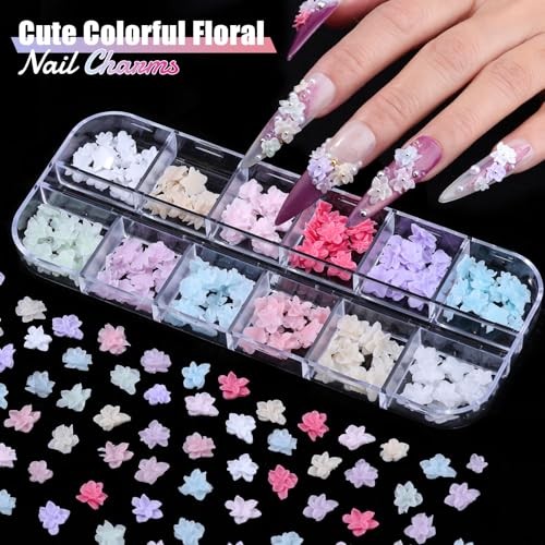 6 Boxes 3D Flower Nail Charms, Colorful Hibiscus Nails Ice Translucent Flower