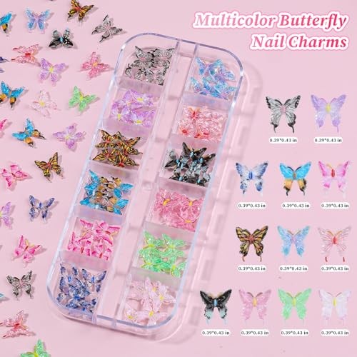 6 Boxes 3D Flower Nail Charms, Colorful Hibiscus Nails Ice Translucent Flower
