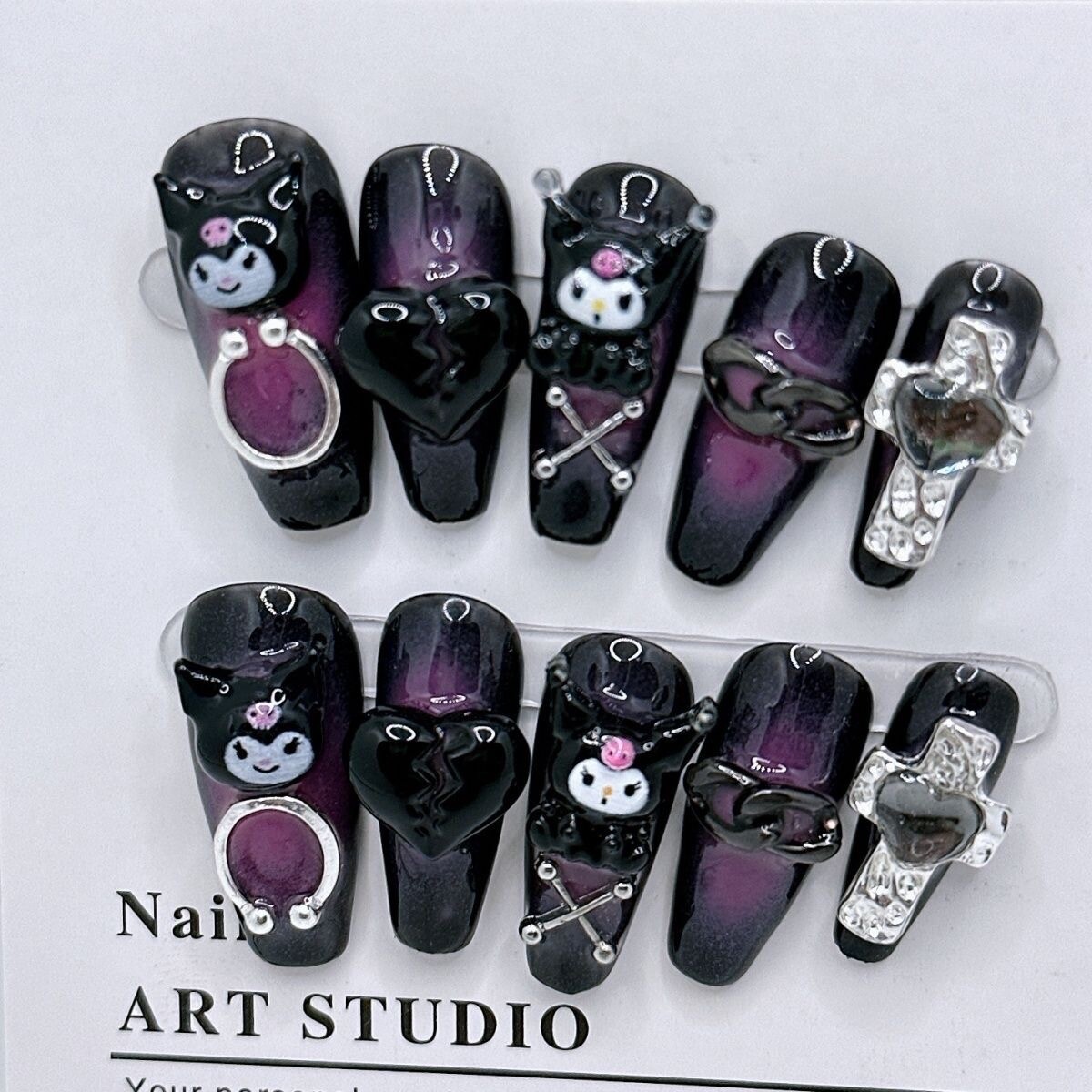 Kuromi handmade acrylic Press On Nails manicure instant faux nails