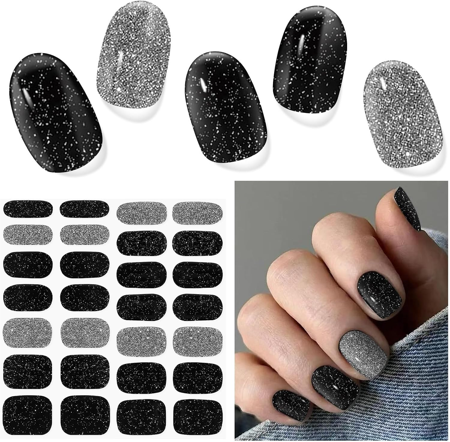 Semi Cured Gel Nail Strips, Red Pink Flowers, 28Pcs Gel Nail Stickers