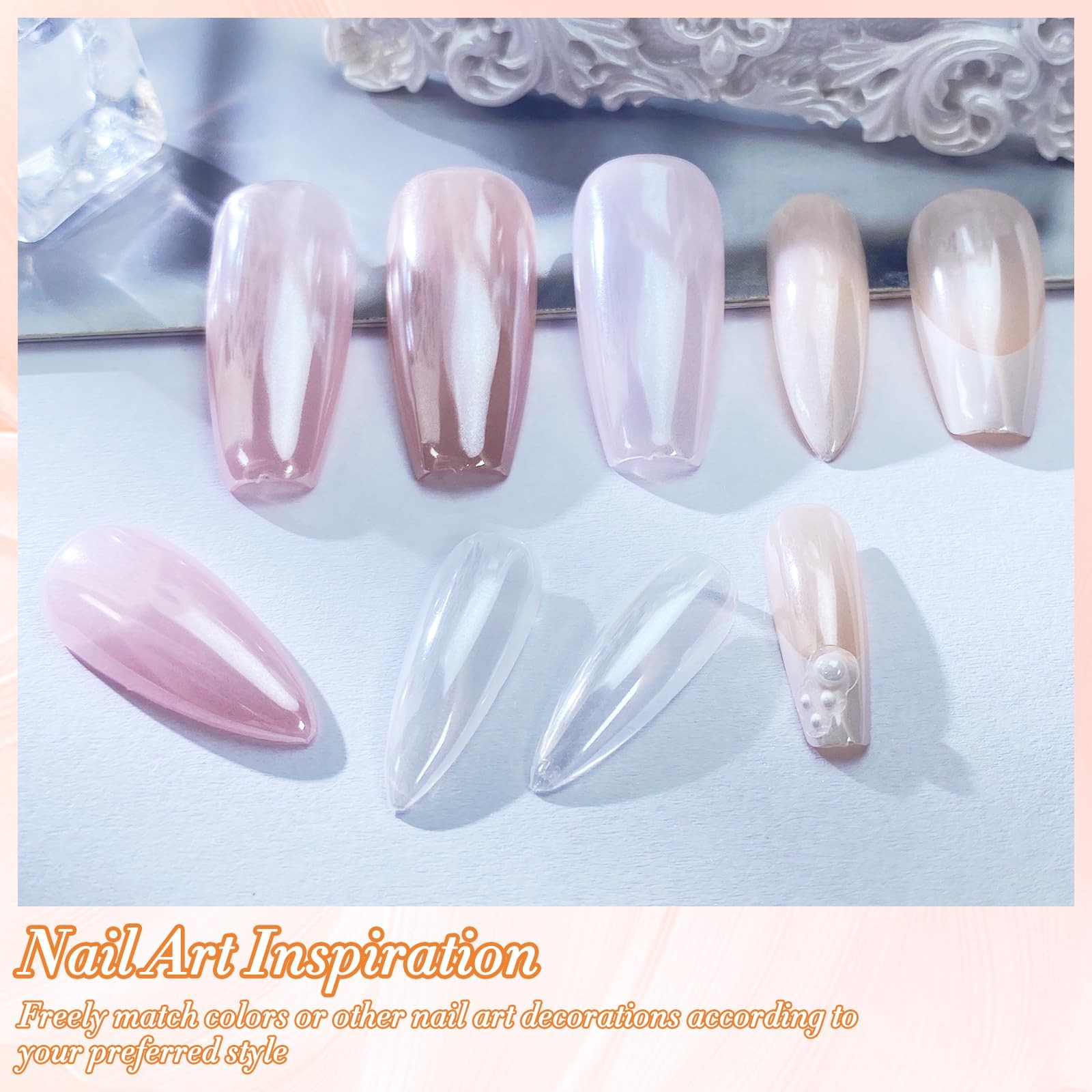 White Chrome Nail Powder, Clear Glazed Donut Mermaid Aurora Nail Powder Pigme…