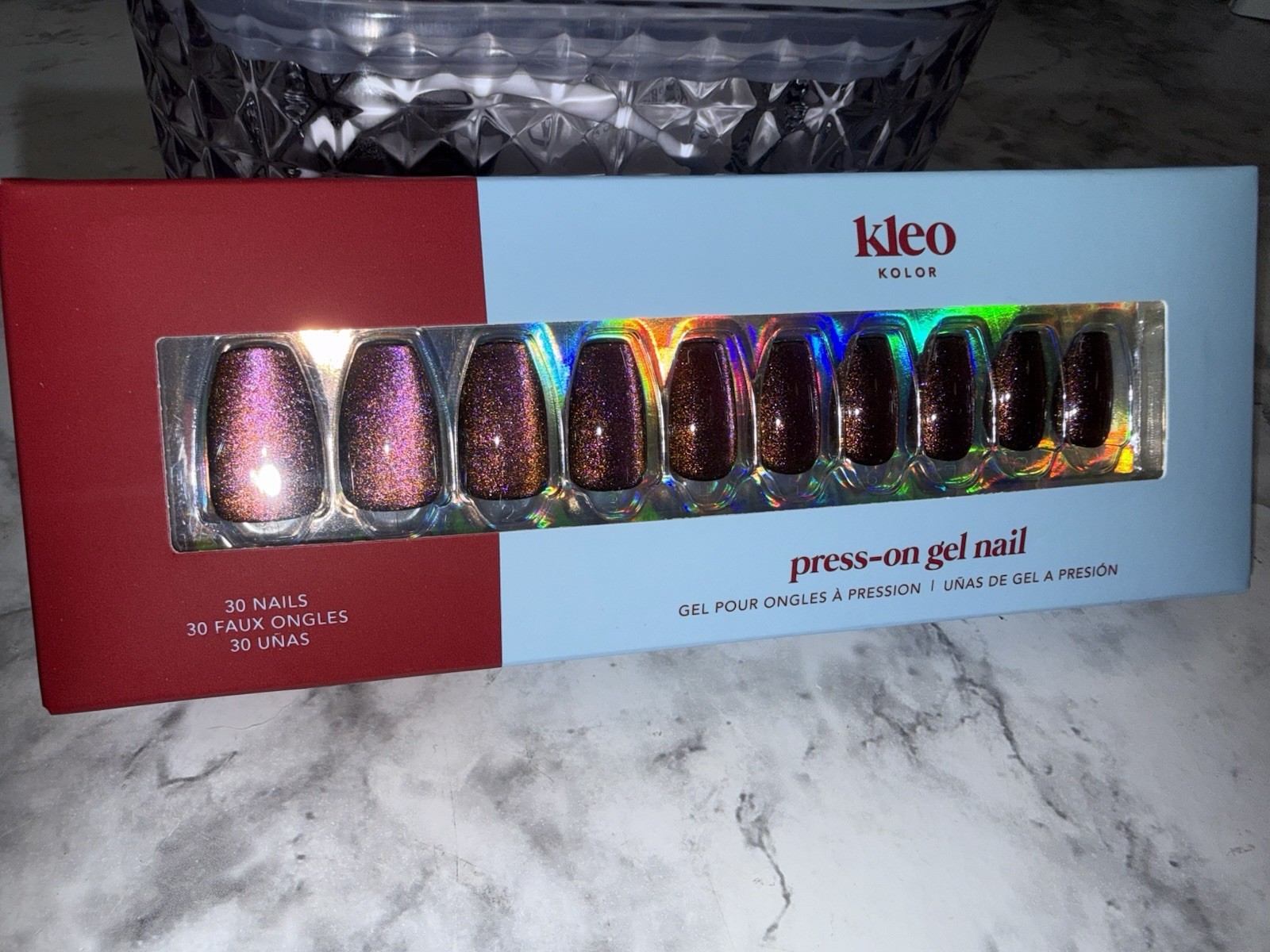 New Kleo Kolor Press-On Gel Nails – Long Coffin Violet Blaze