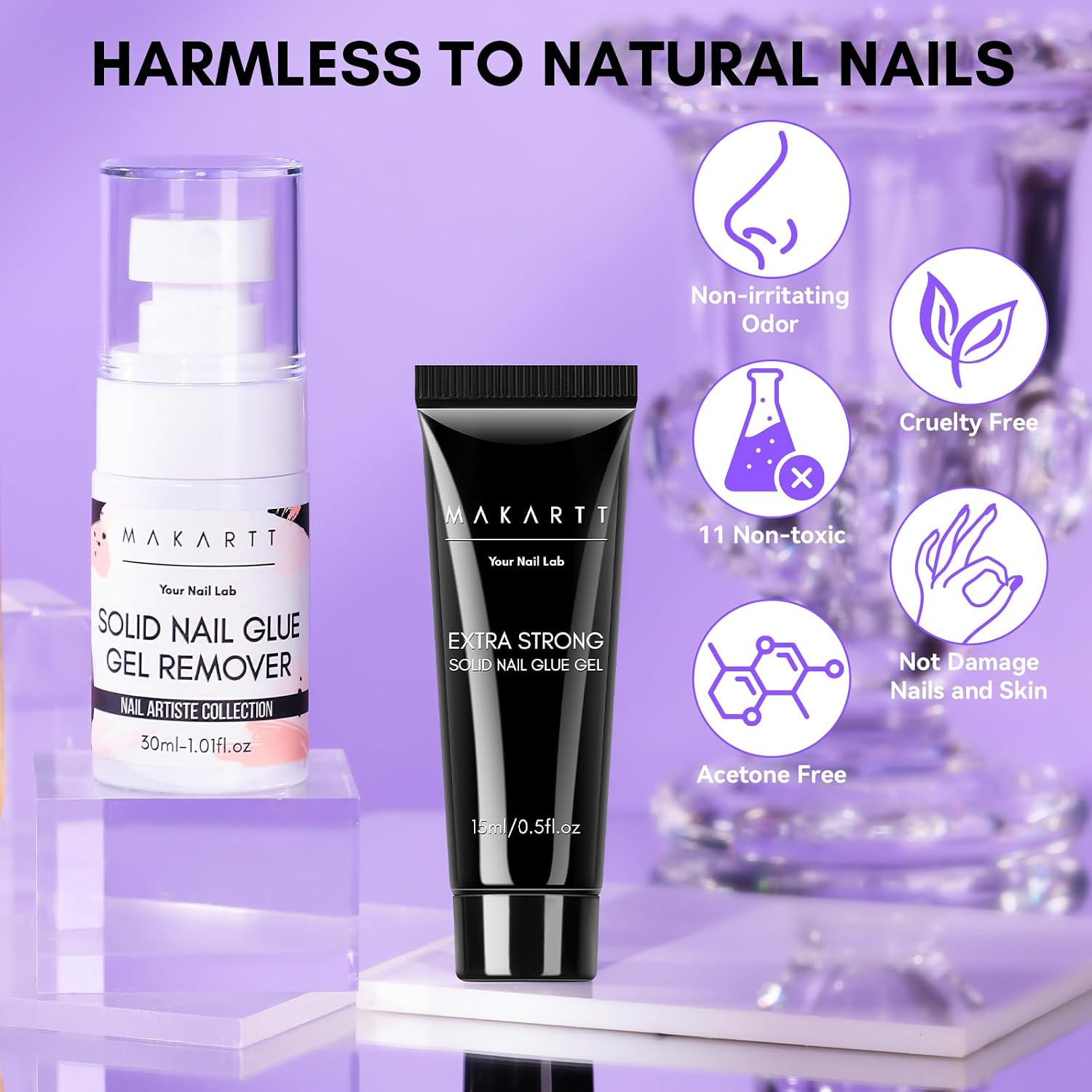 Nail Glue and Remover Kit: Super Strong Solid Gel for Press on Tips, 30Ml Glues