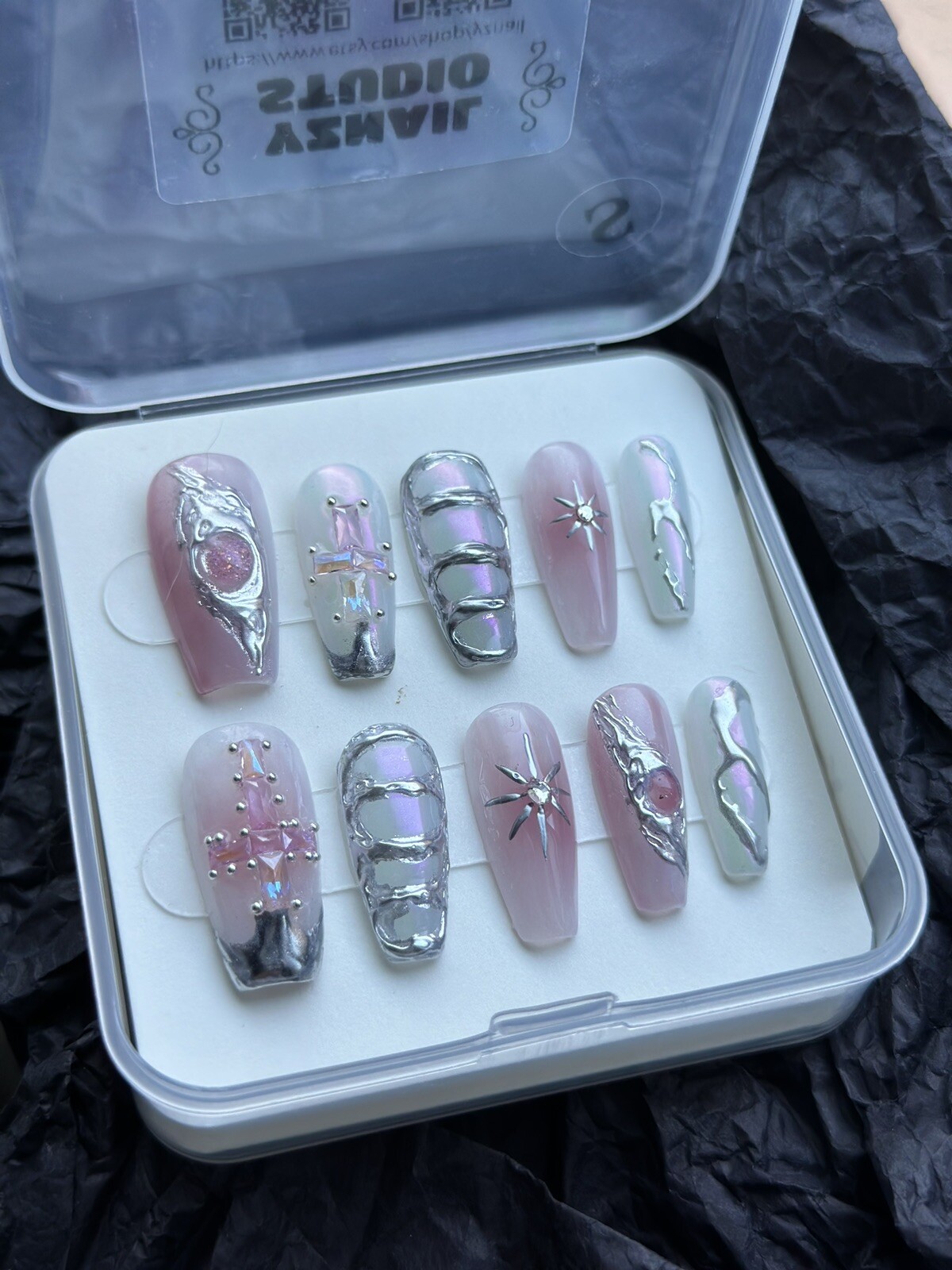 CUSTOM Handmade press on Gel nails long coffin Y2k Style Nails Set Size:S