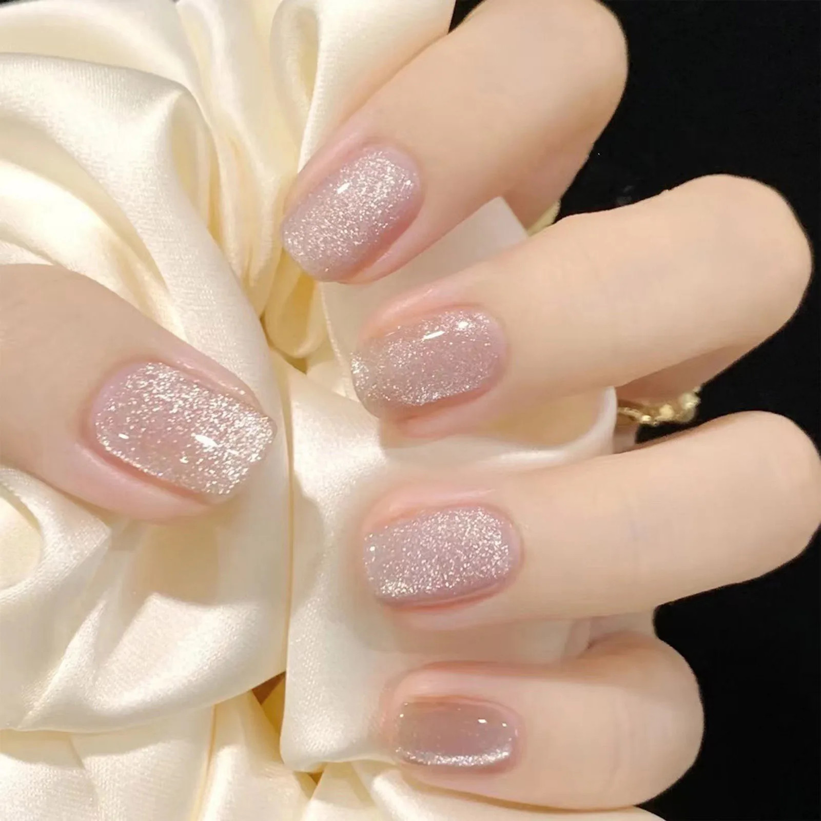 24pcs Pink Cat Eye Glitter Press On Nails With Jelly Glue