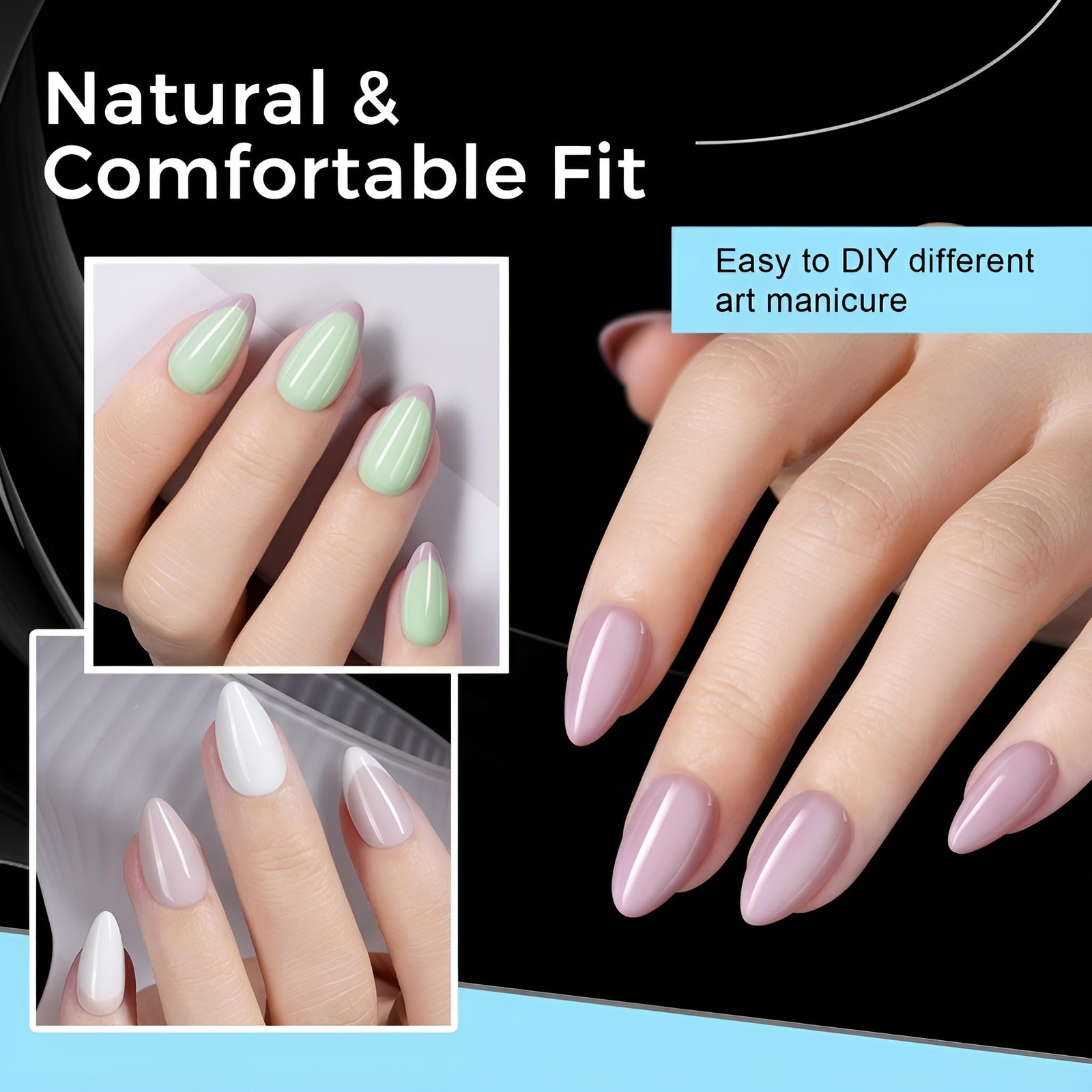 TOMICCA Short Almond Nail Tips 15 Sizes Nail Tips 240Pcs Almond Nails
