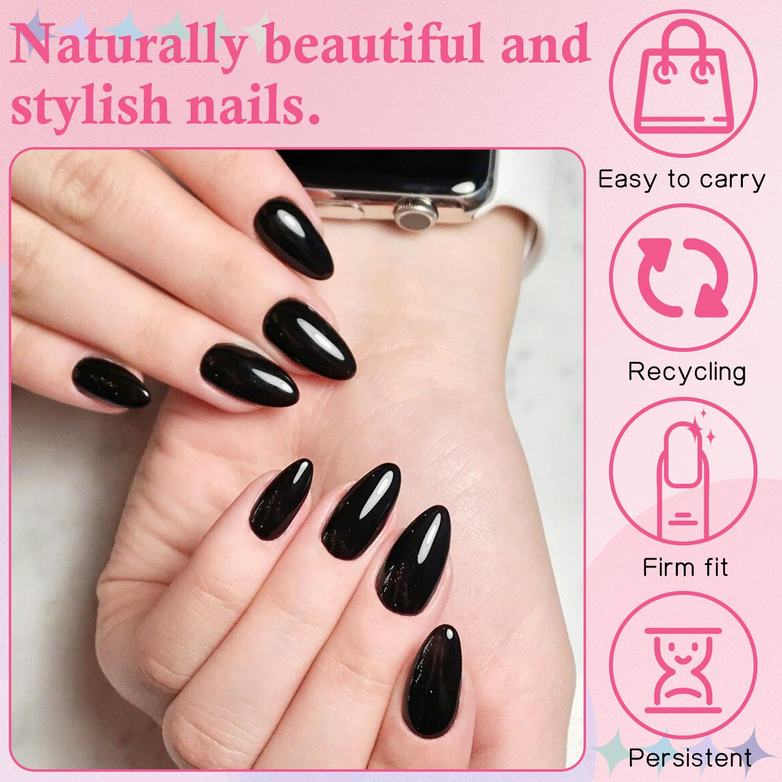360pc Almond Press on Nails Short Fake Nails Black Glue on Nails XS Short Acryli