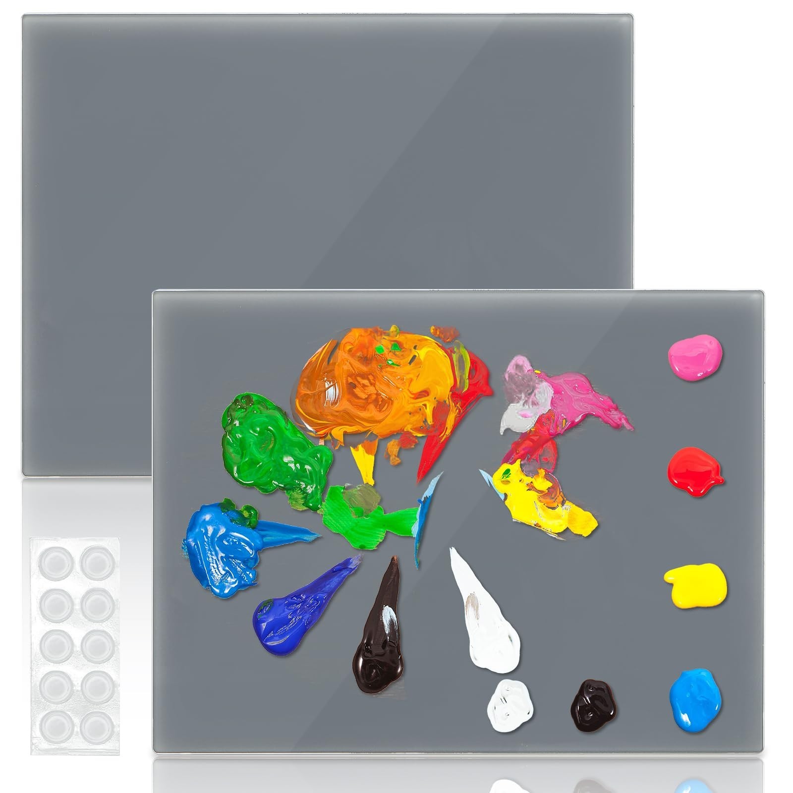 2 Pack Neutral Grey Tempered Glass Palettes, 12″ x 16″ Large Paint Palette, S…